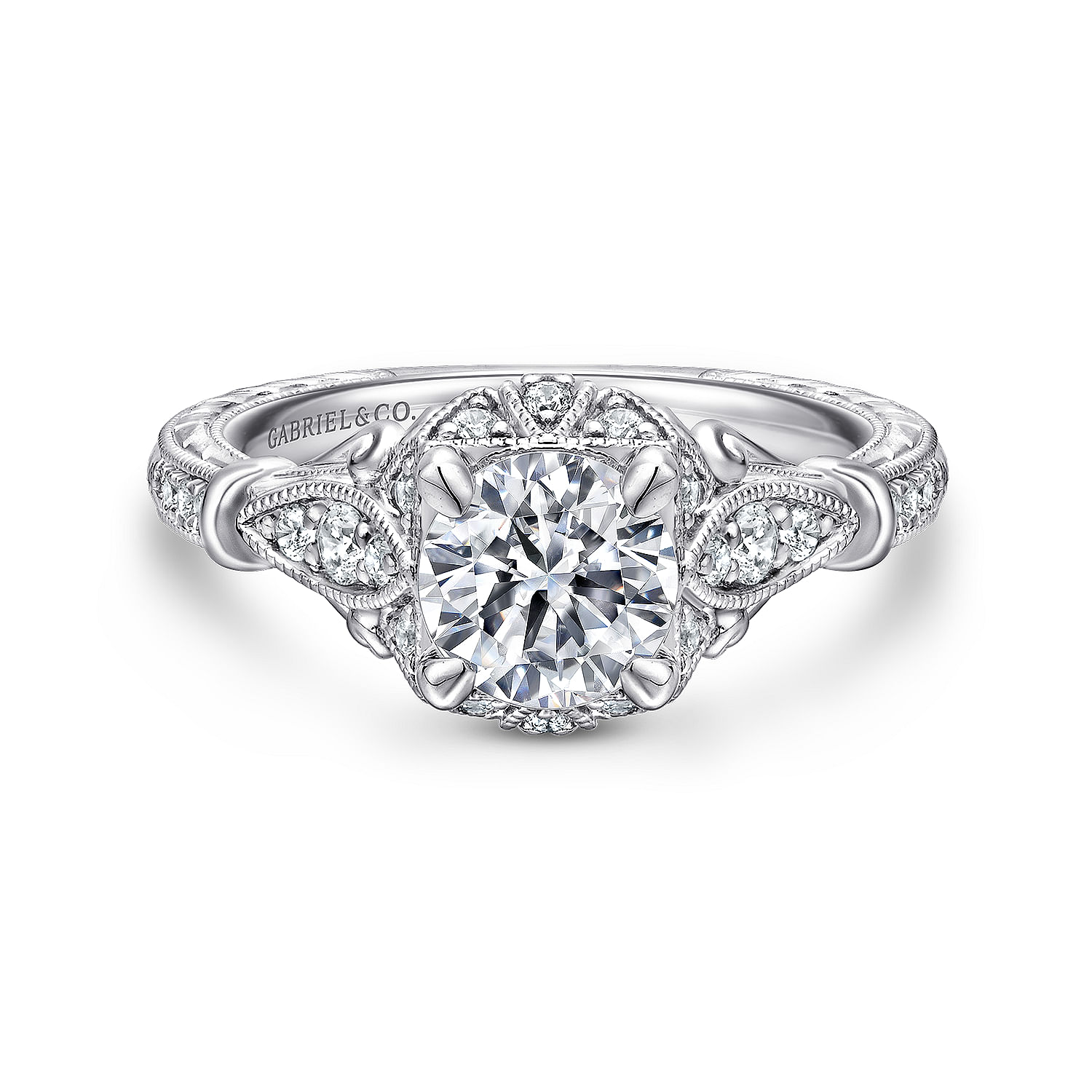 Montgomery - Unique Platinum Vintage Inspired Halo Diamond Engagement Ring