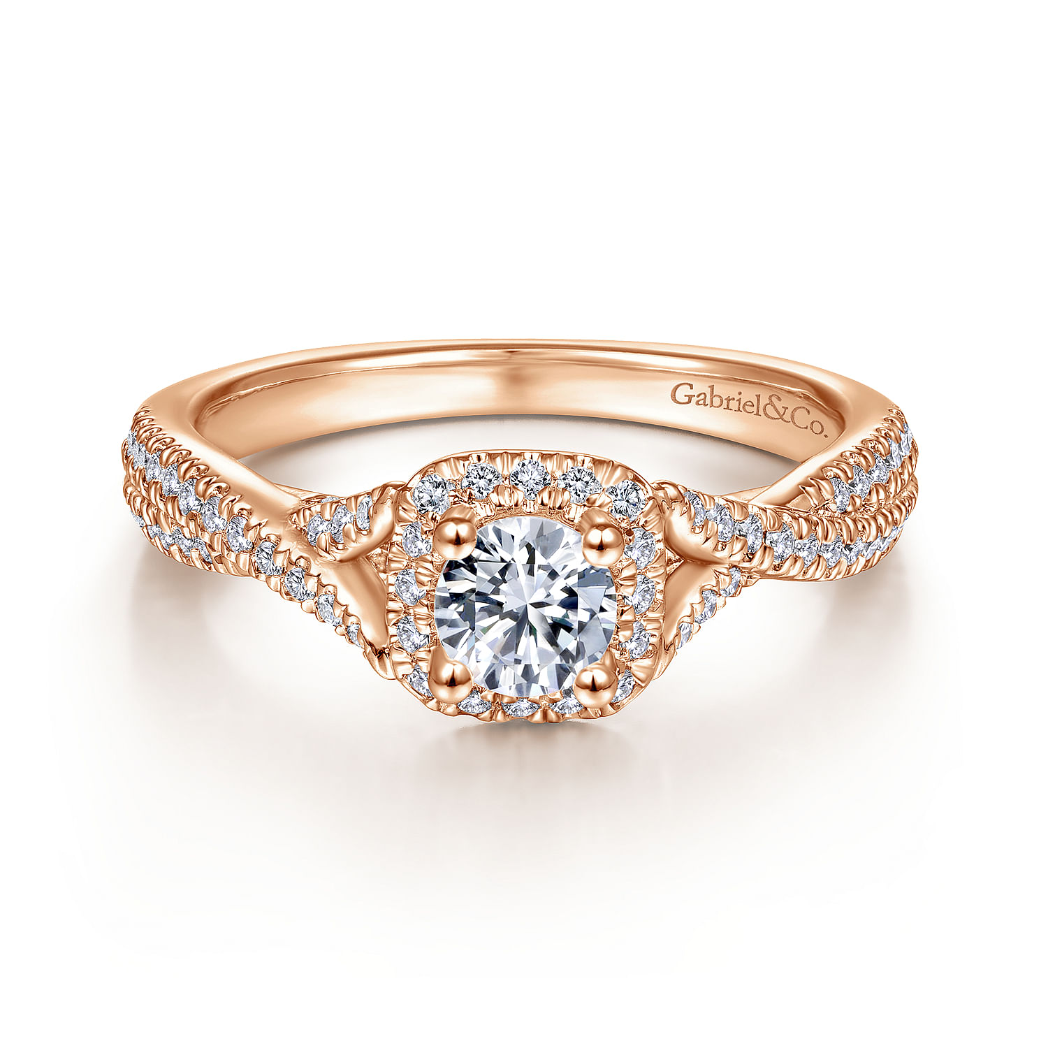 Nahla - 14K Rose Gold Round Halo Complete Diamond Engagement Ring