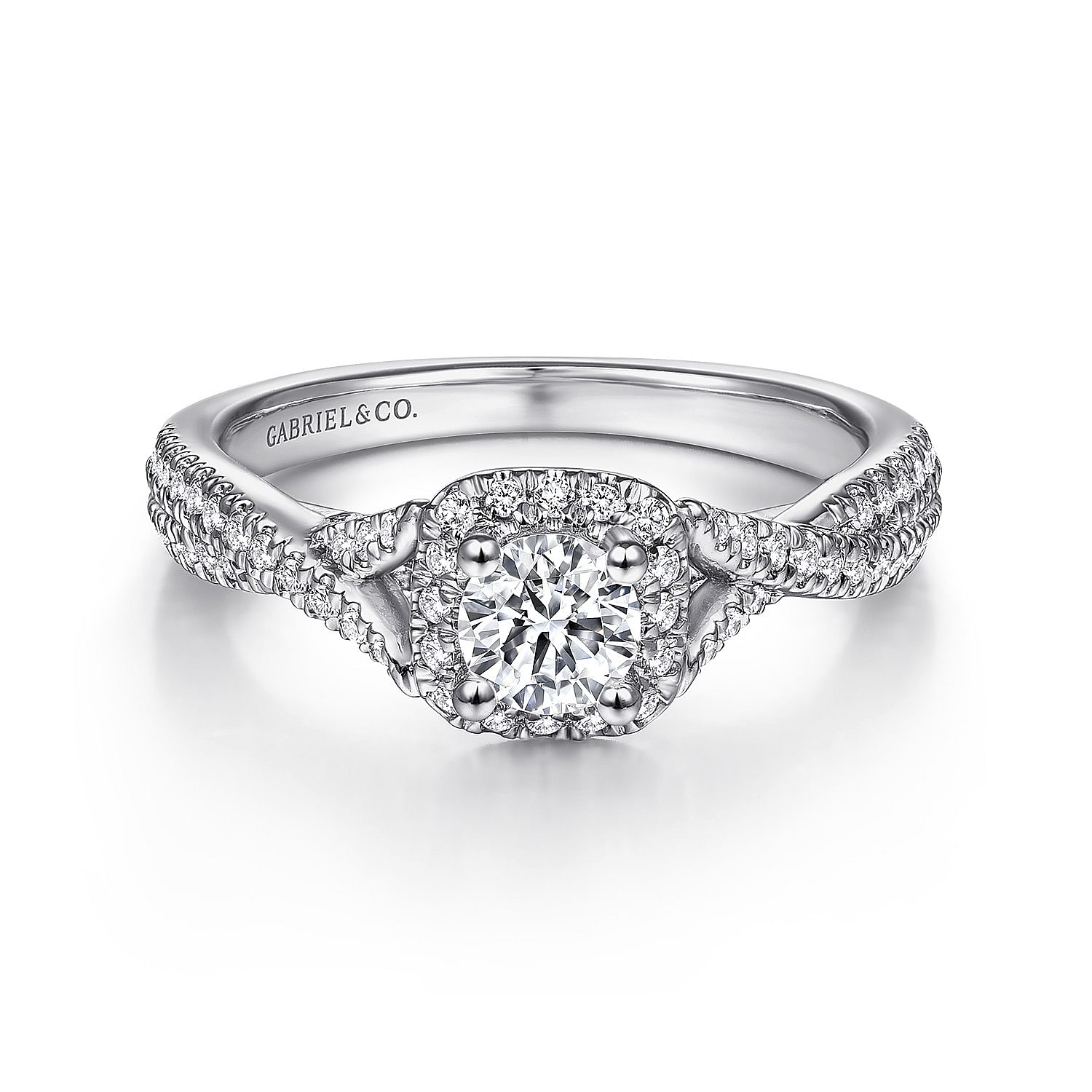 Nahla - 14K White Gold Round Halo Complete Diamond Engagement Ring