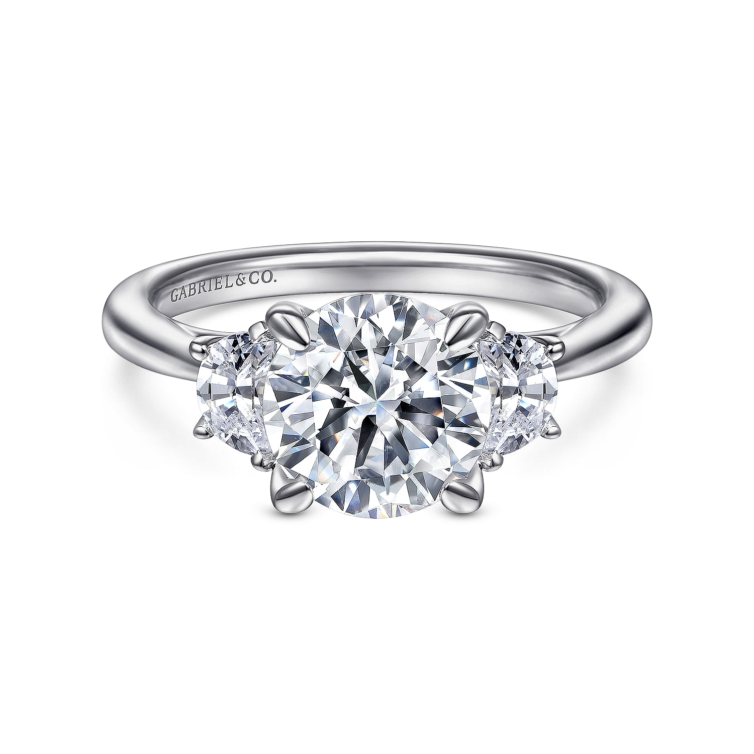 Niko - 14K White Gold Round 3 Stone Diamond Engagement Ring