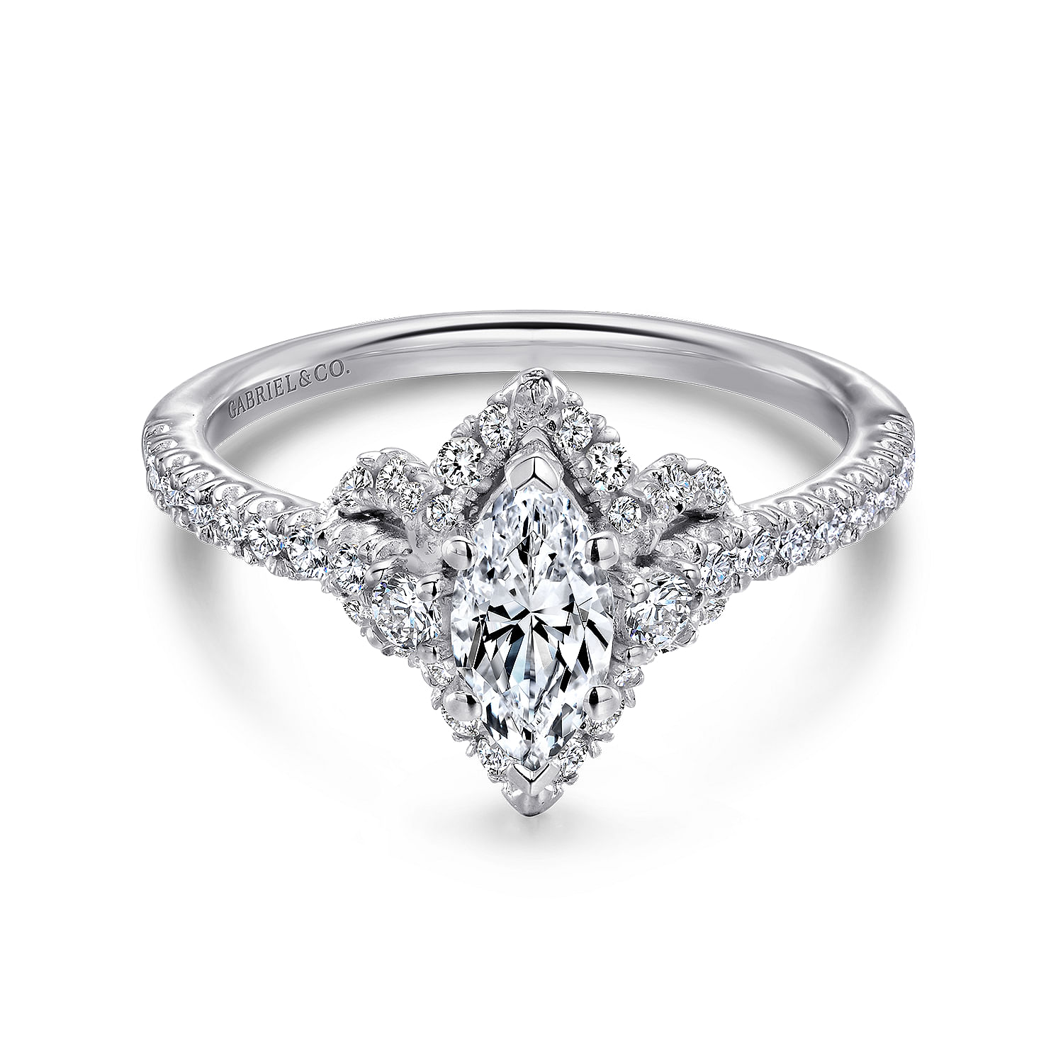 Nirvana - 14K White Gold Marquise Halo Diamond Engagement Ring
