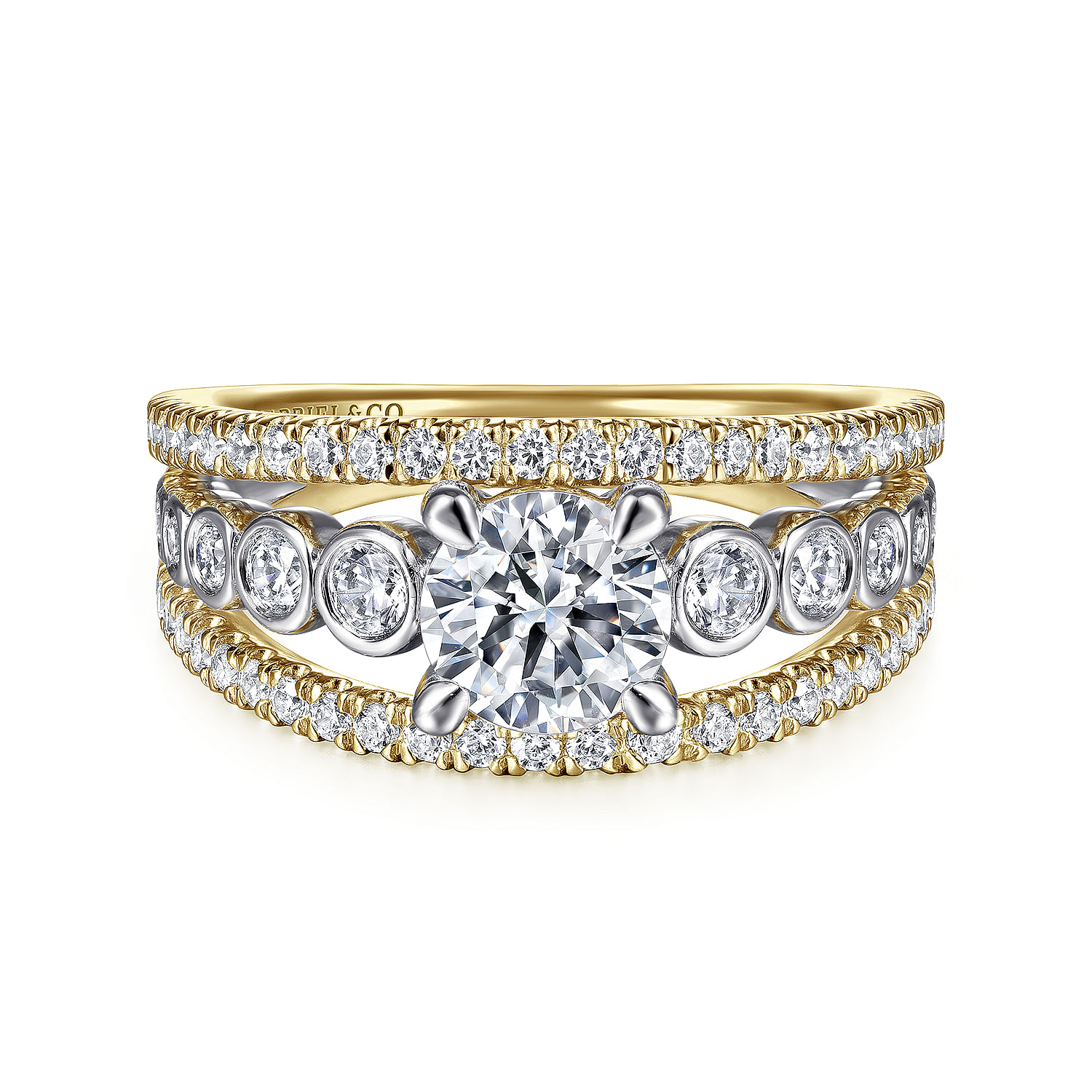 Noble - 14K White-Yellow Gold Round Split Shank Diamond Engagement Ring