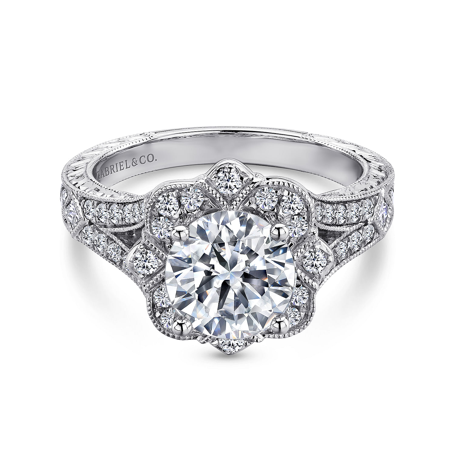 Nolita - Unique 14K White Gold Vintage Inspired Halo Diamond Engagement Ring