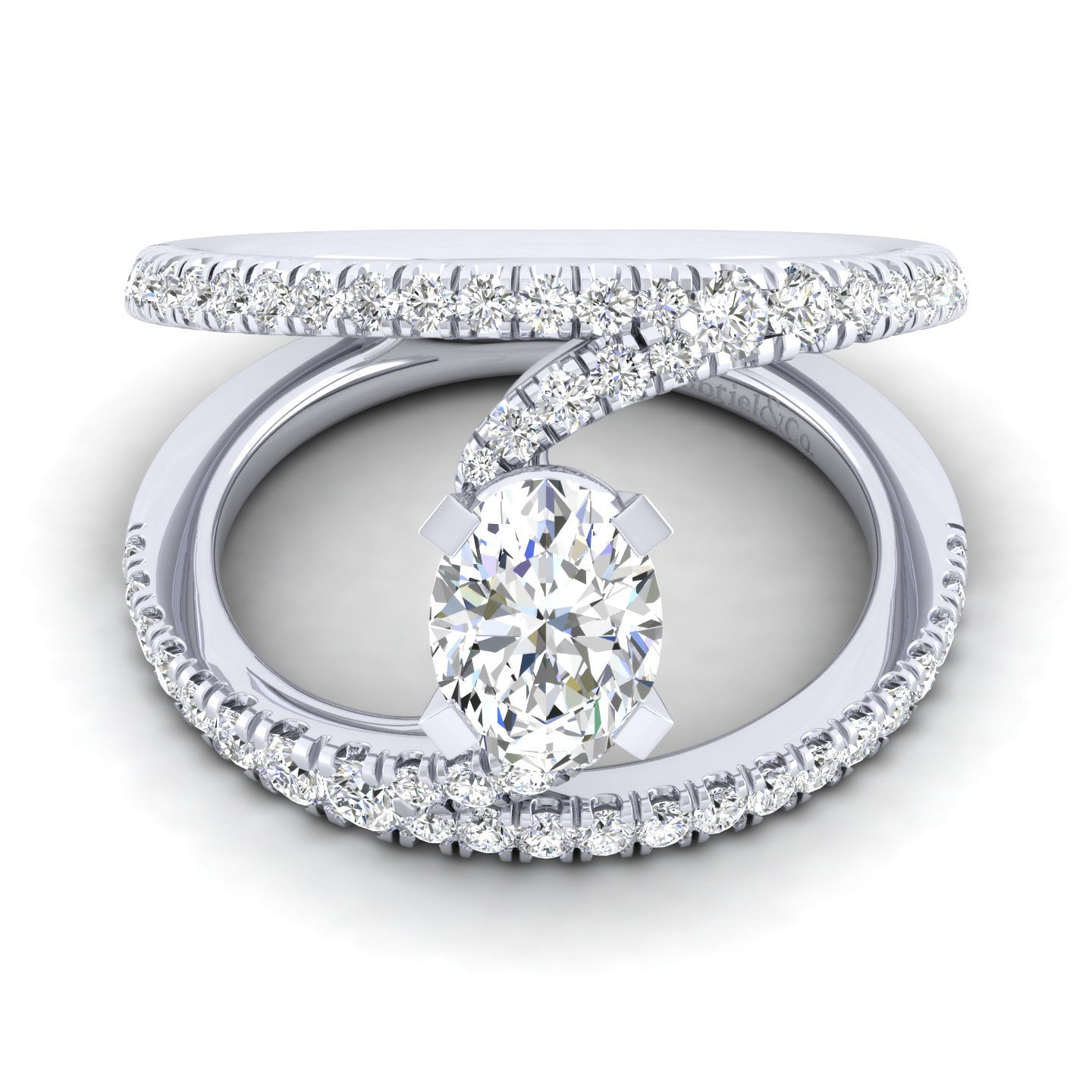 Nova - 14K White Gold Oval Split Shank Diamond Engagement Ring