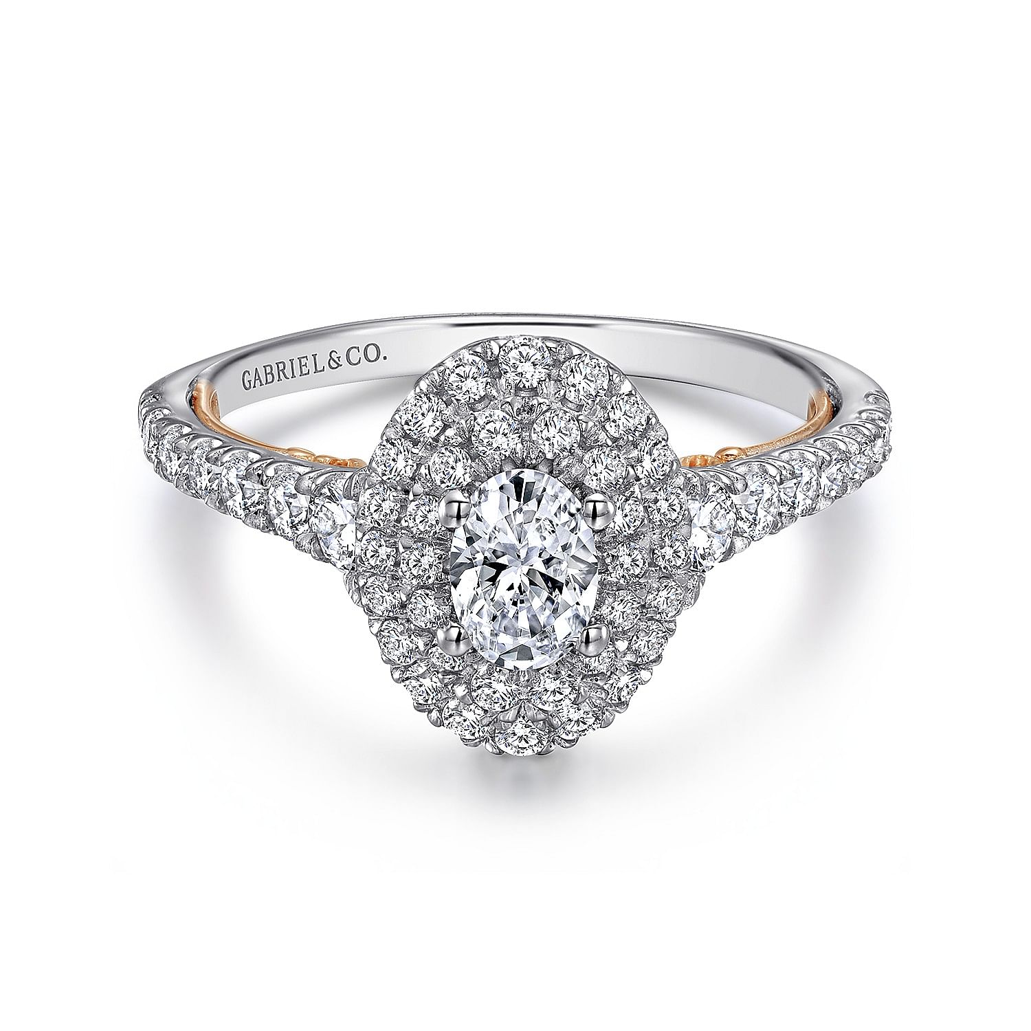 Oslo - 14k White-Rose Gold Oval Double Halo Complete Diamond Engagement Ring