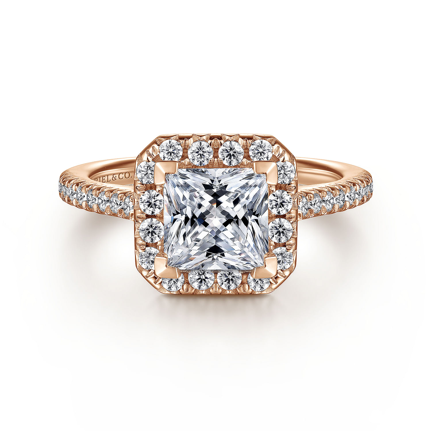 Patience - 14K Rose Gold Princess Halo Diamond Engagement Ring