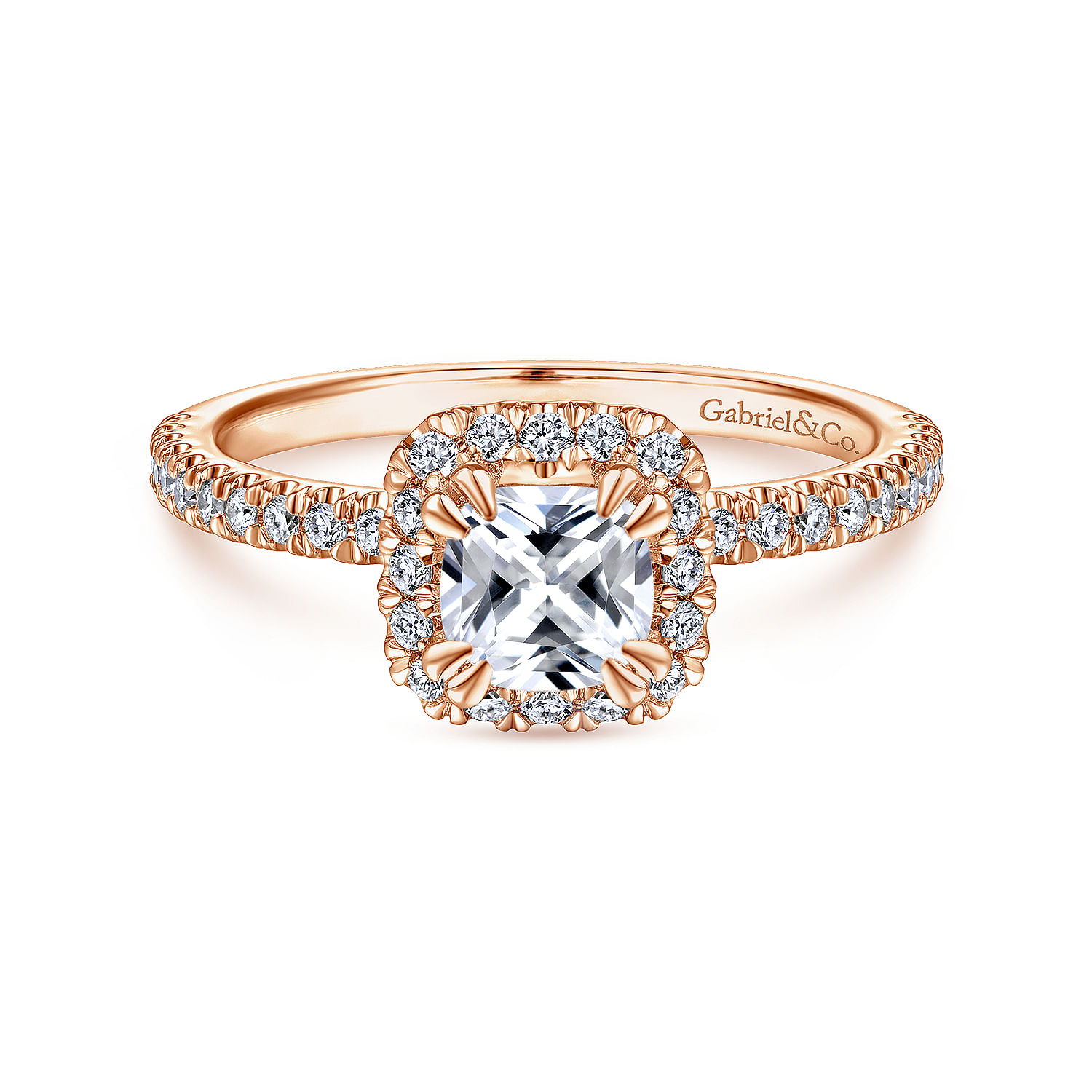 Philippa - 14K Rose Gold Cushion Halo Diamond Engagement Ring