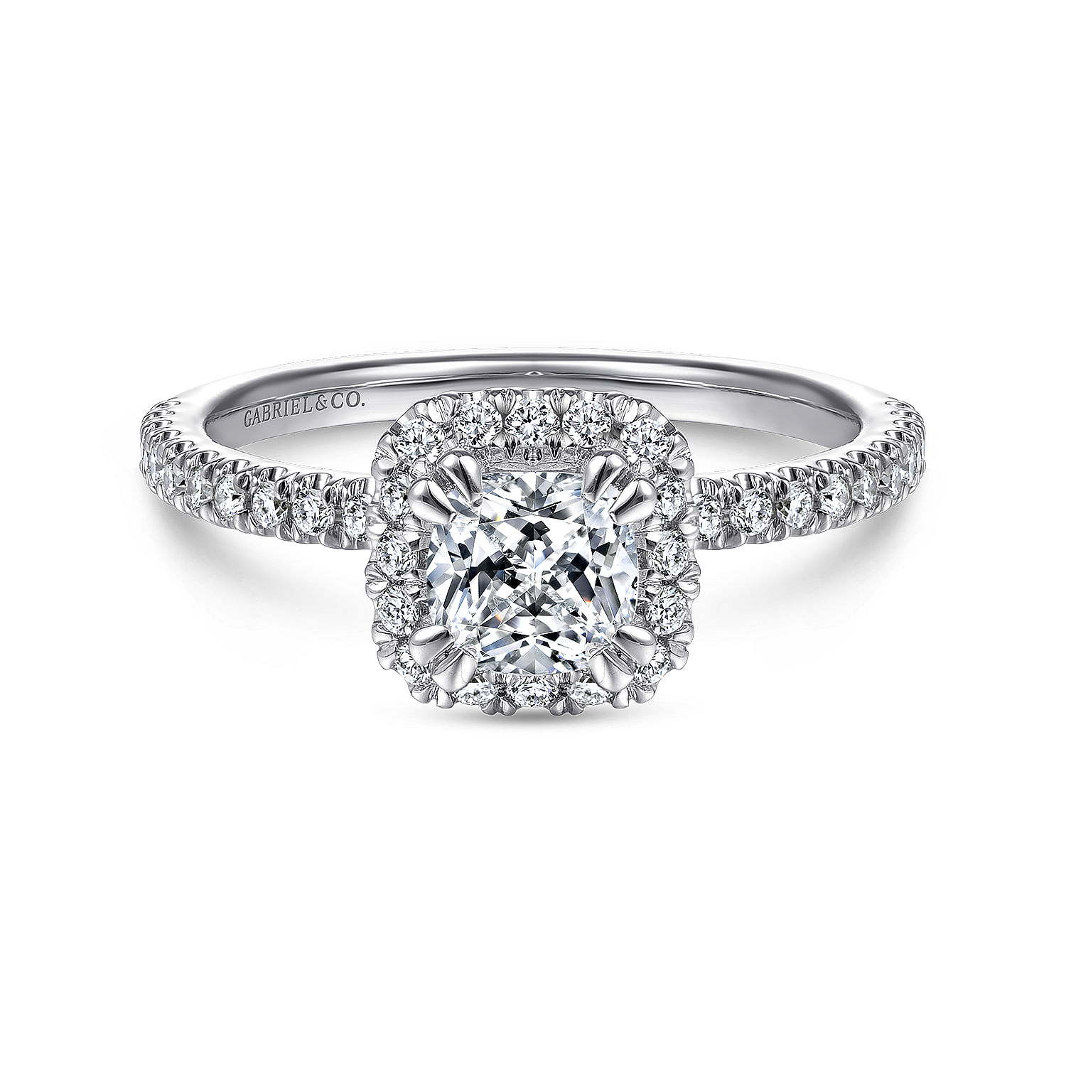 Philippa - 14K White Gold Cushion Halo Diamond Engagement Ring