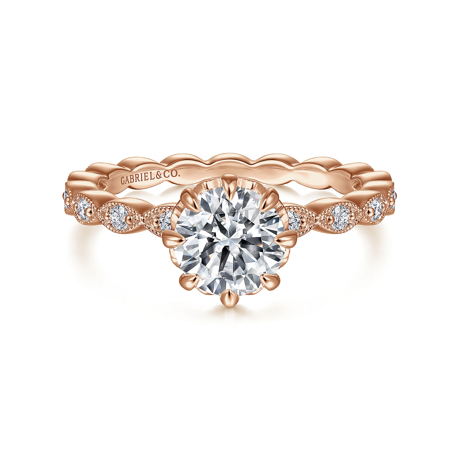 Piazza - Vintage Inspired 14K Rose Gold Round Diamond Engagement Ring