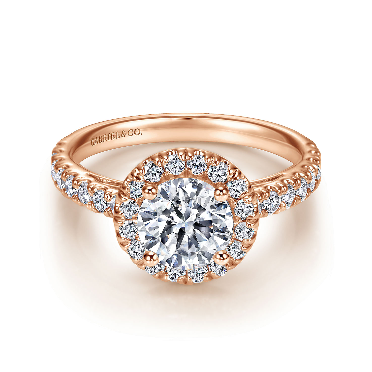 Rachel - 14K Rose Gold Round Halo Diamond Engagement Ring