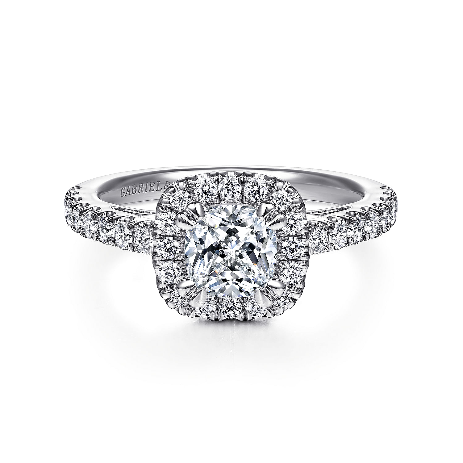 Rachel - 14K White Gold Cushion Halo Diamond Engagement Ring