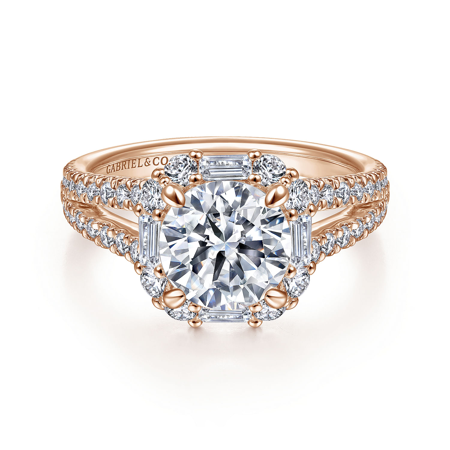 Rainier - 14K Rose Gold Cushion Halo Round Diamond Engagement Ring