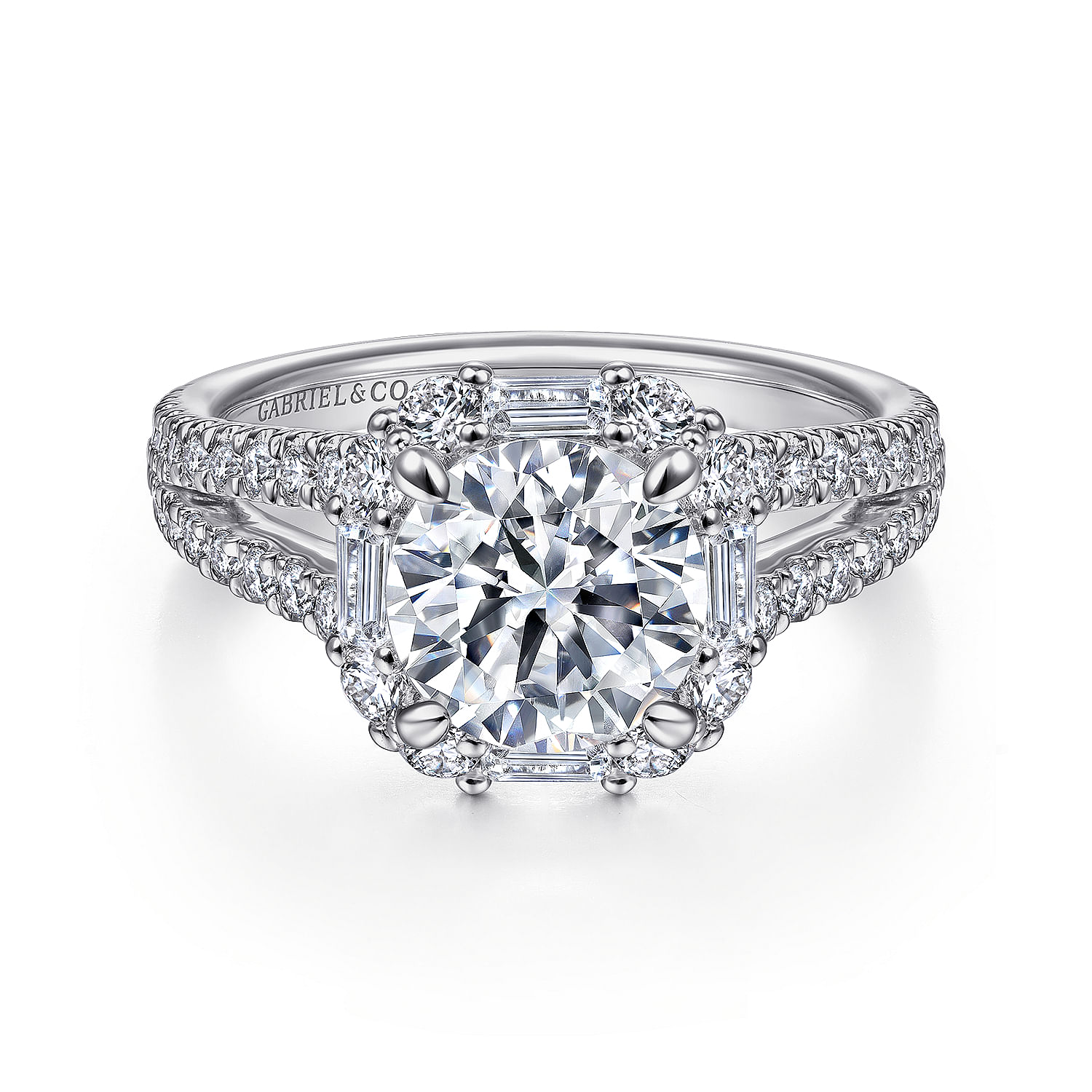 Rainier - 14K White Gold Cushion Halo Round Diamond Engagement Ring
