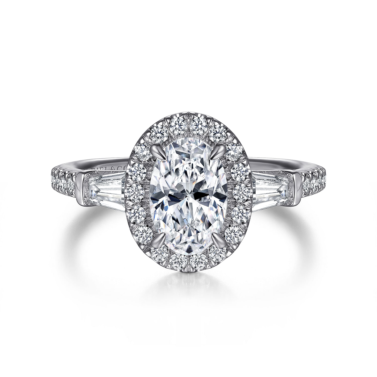 Raveena - 14K White Gold Oval Three Stone Halo Diamond Engagement Ring