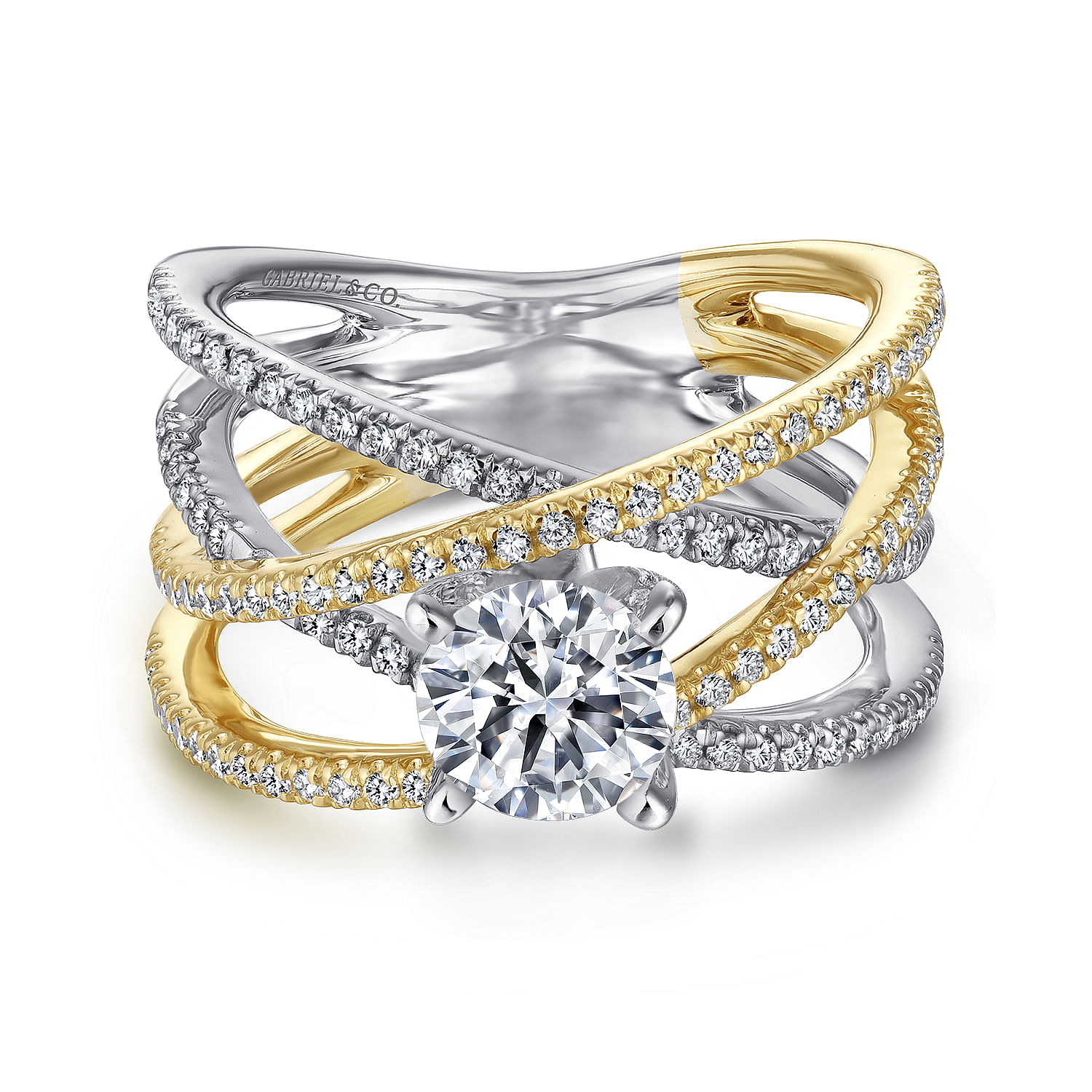 Ronny - 14K White-Yellow Gold Round Diamond Engagement Ring