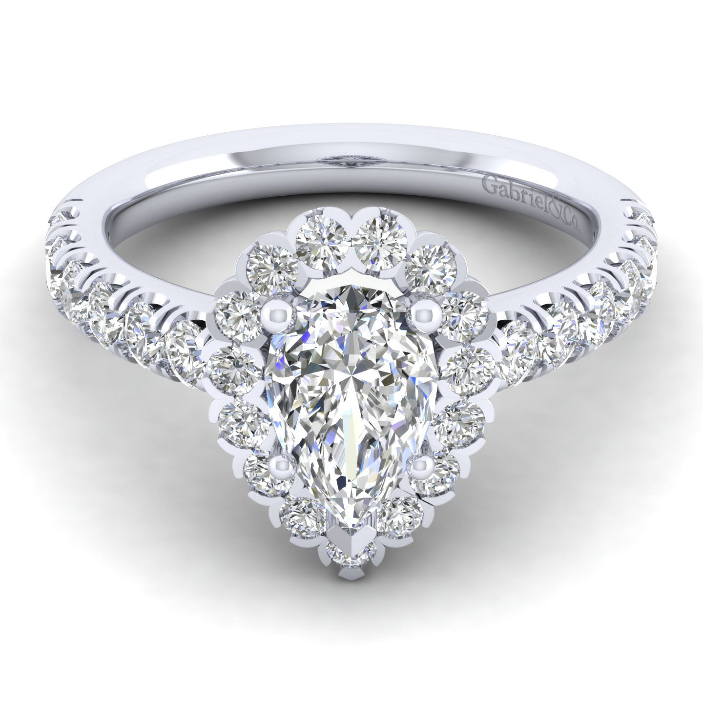 Rosalyn - 14K White Gold Pear Shape Halo Diamond Engagement Ring