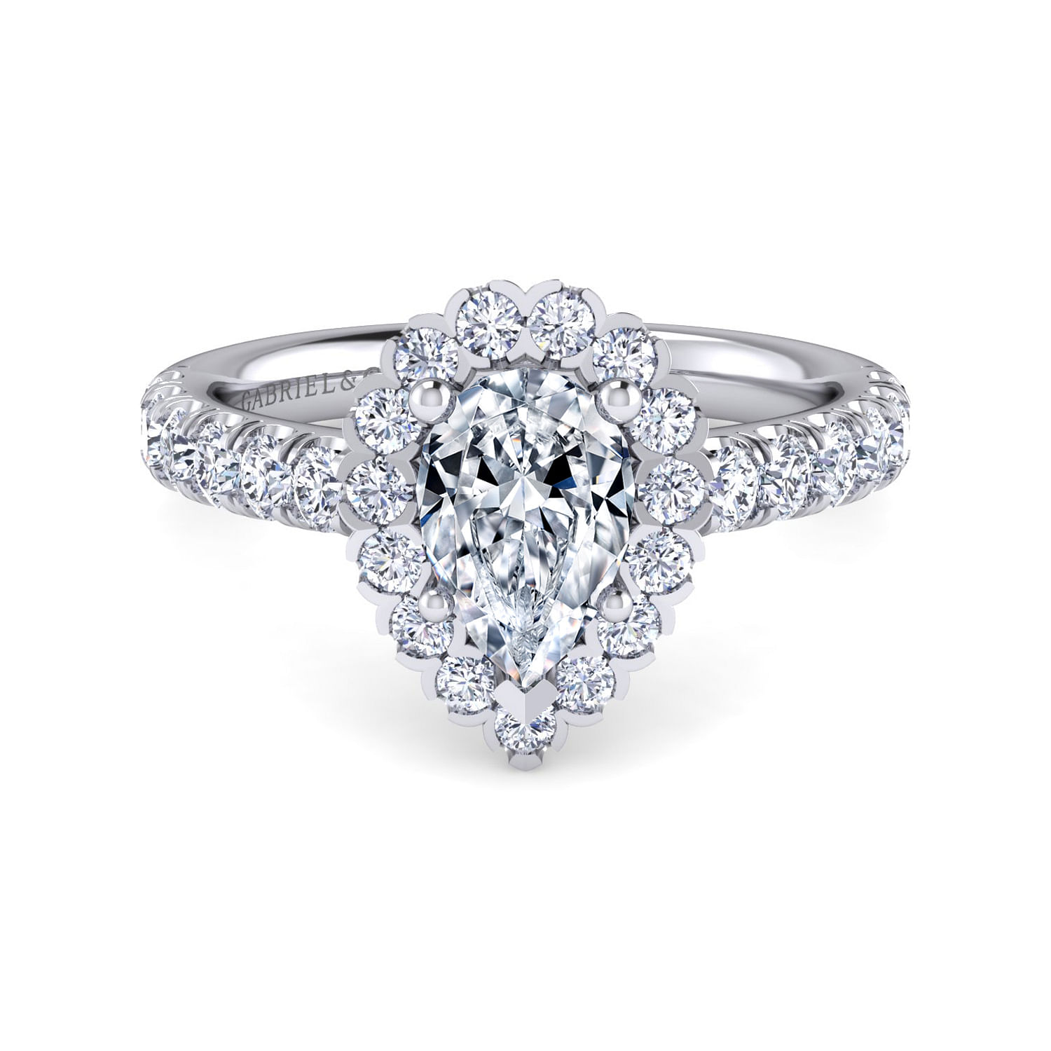 Rosalyn - Platinum Pear Shape Halo Diamond Engagement Ring