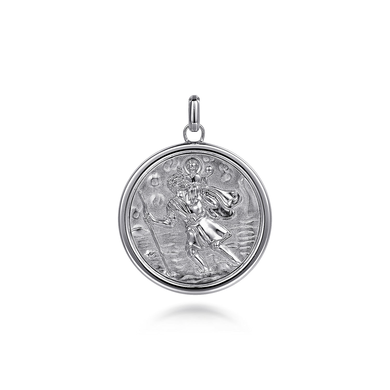 Round 925 Sterling Silver St  Christopher Protect Us Pendant