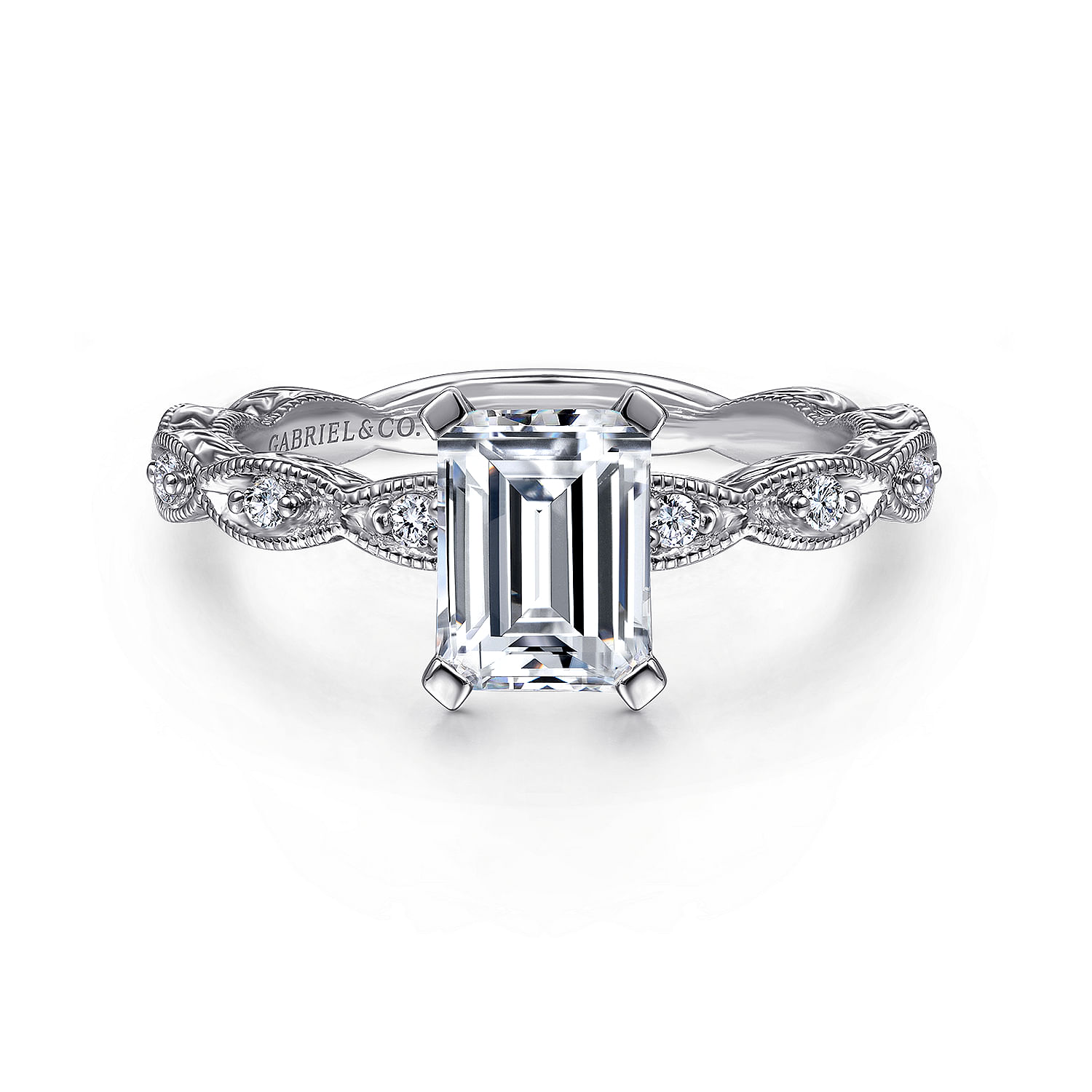 Sadie - 14K White Gold Emerald Cut Diamond Engagement Ring
