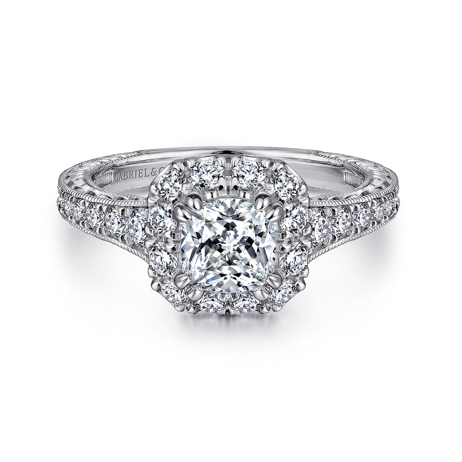 Samantha - 14K White-Rose Gold Cushion Halo Diamond Engagement Ring