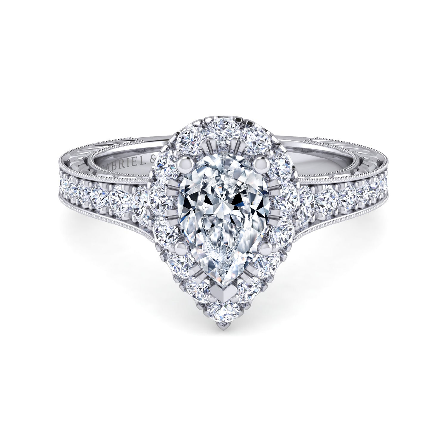 Samantha - Platinum Pear Shape Halo Diamond Engagement Ring