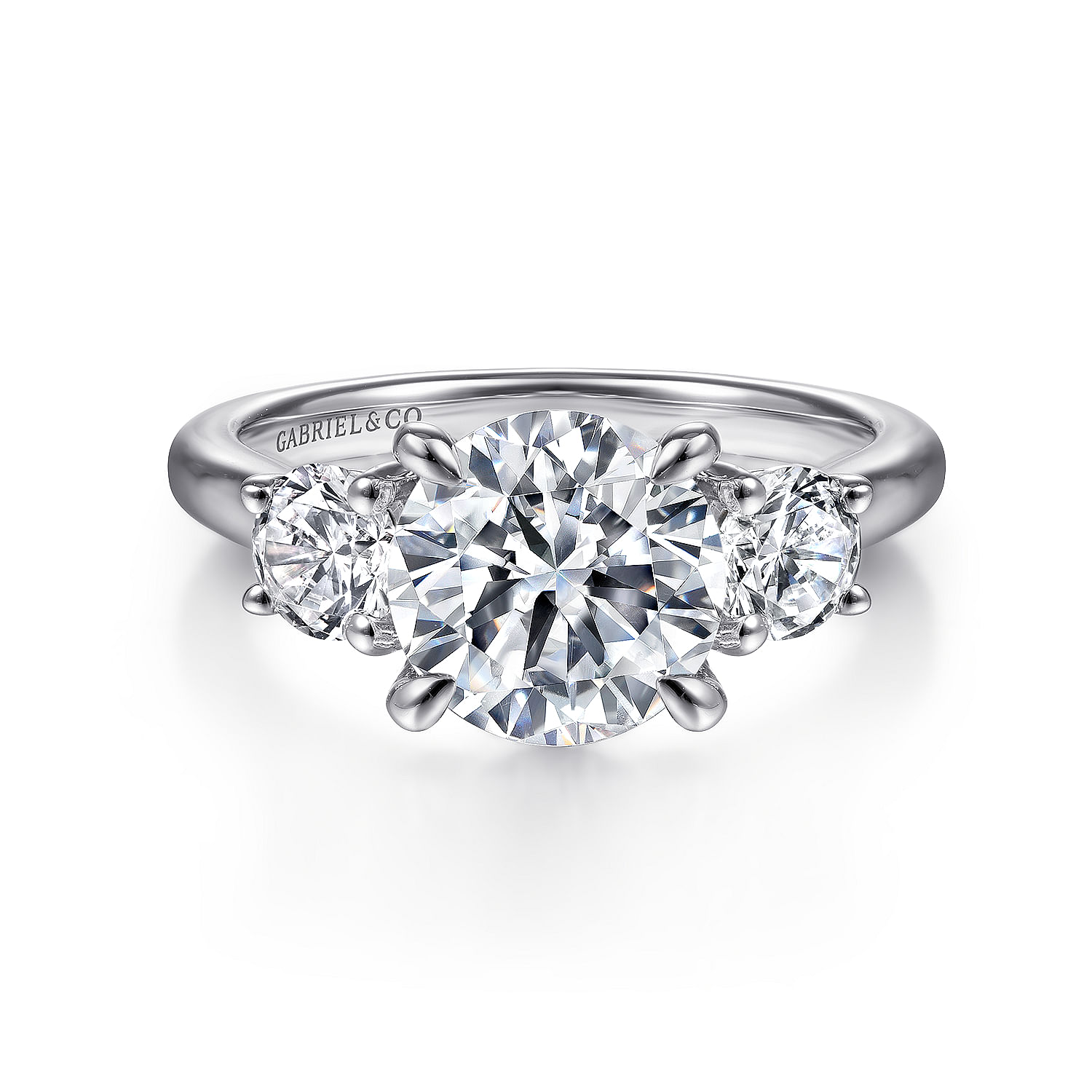 Sanaa - 14K White Gold Round Three Stone Diamond Engagement Ring