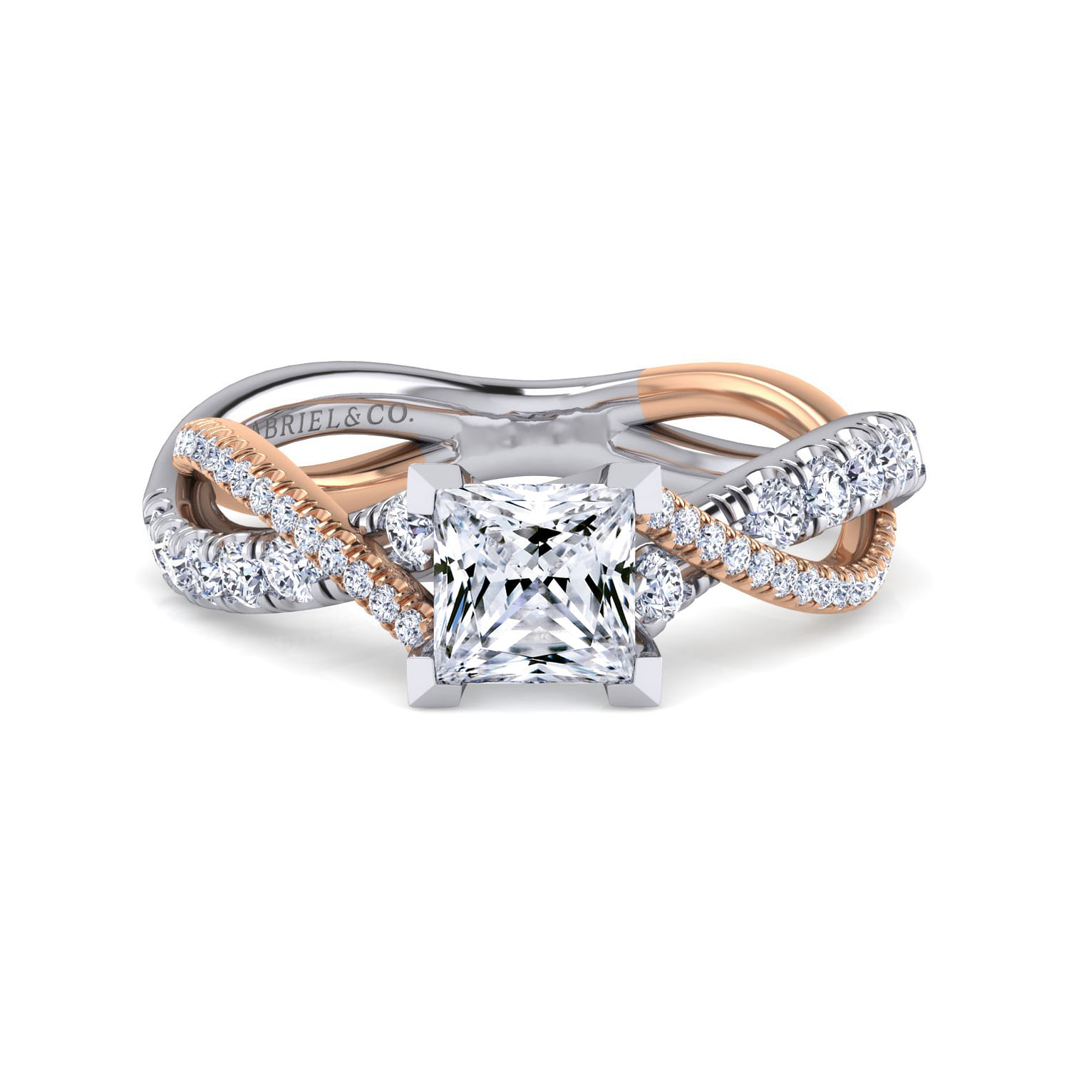 Sandrine - 14K White-Rose Gold Princess Cut Diamond Twisted Engagement Ring