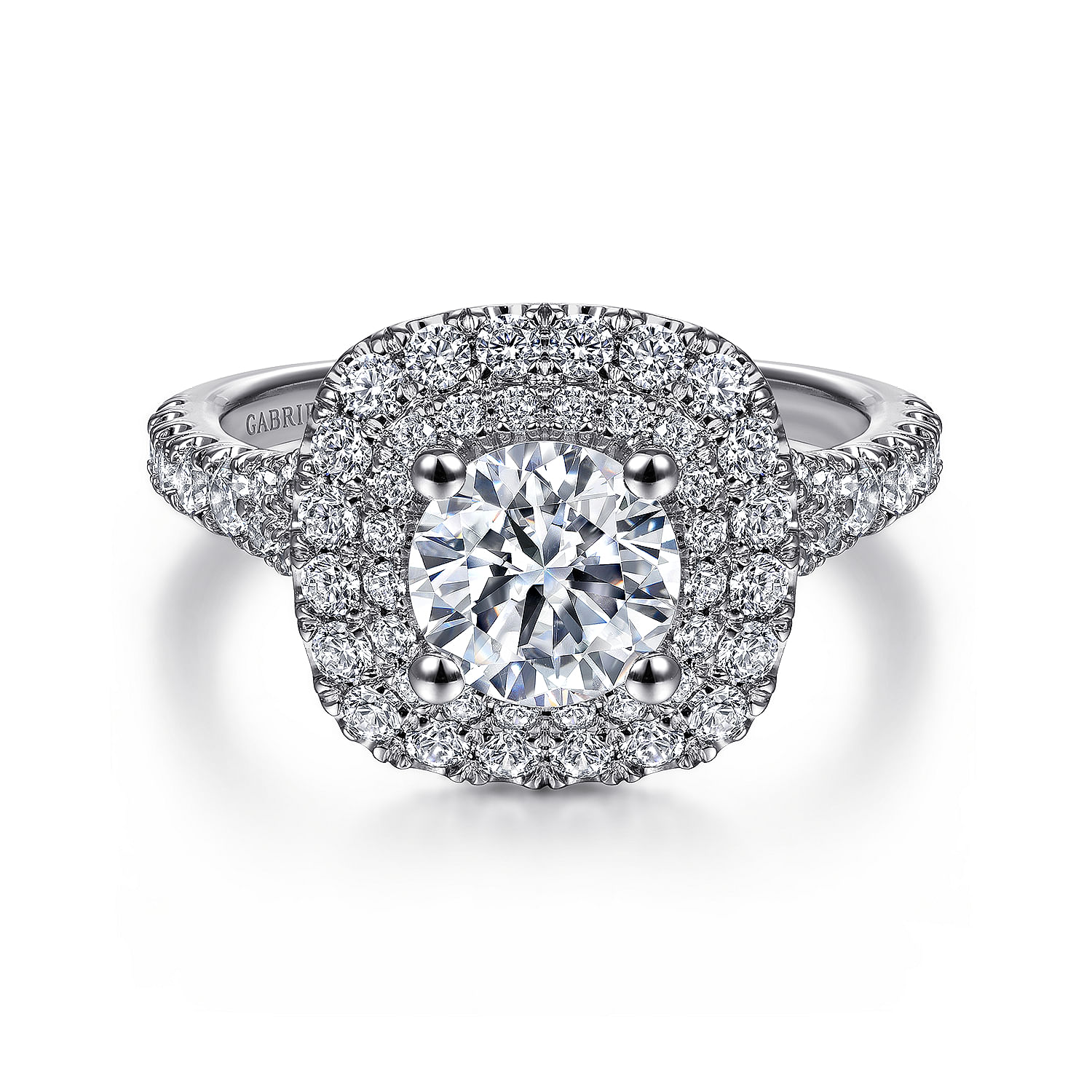 Sequoia - 14K White Gold Cushion Double Halo Round Diamond Engagement Ring