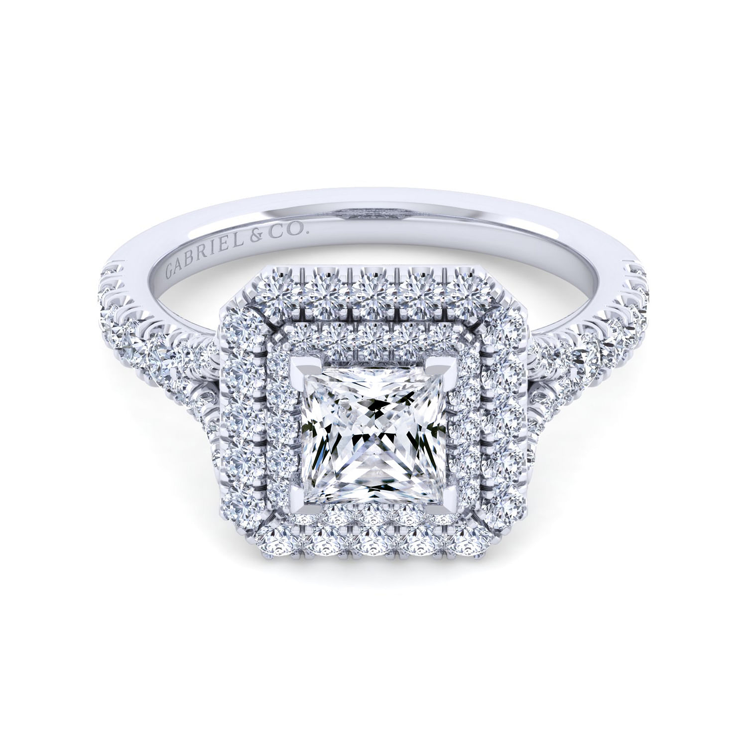 Sequoia - 14K White Gold Princess Double Halo Diamond Engagement Ring