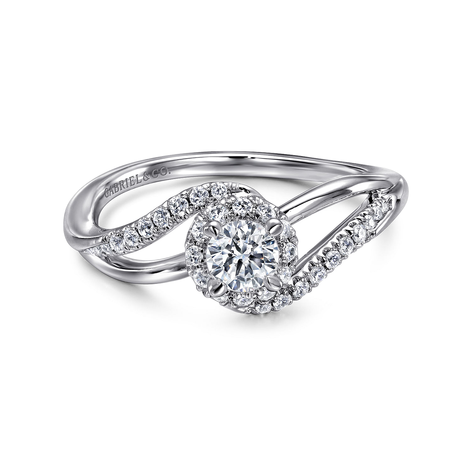 Seville - 14K White Gold Round Halo Bypass Complete Diamond Engagement Ring