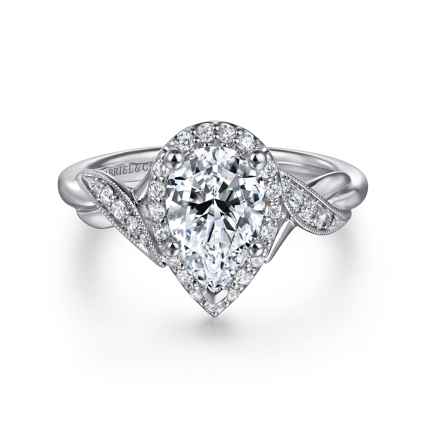 Shae - Vintage Inspired 14K White Gold Pear Shape Halo Diamond Engagement Ring