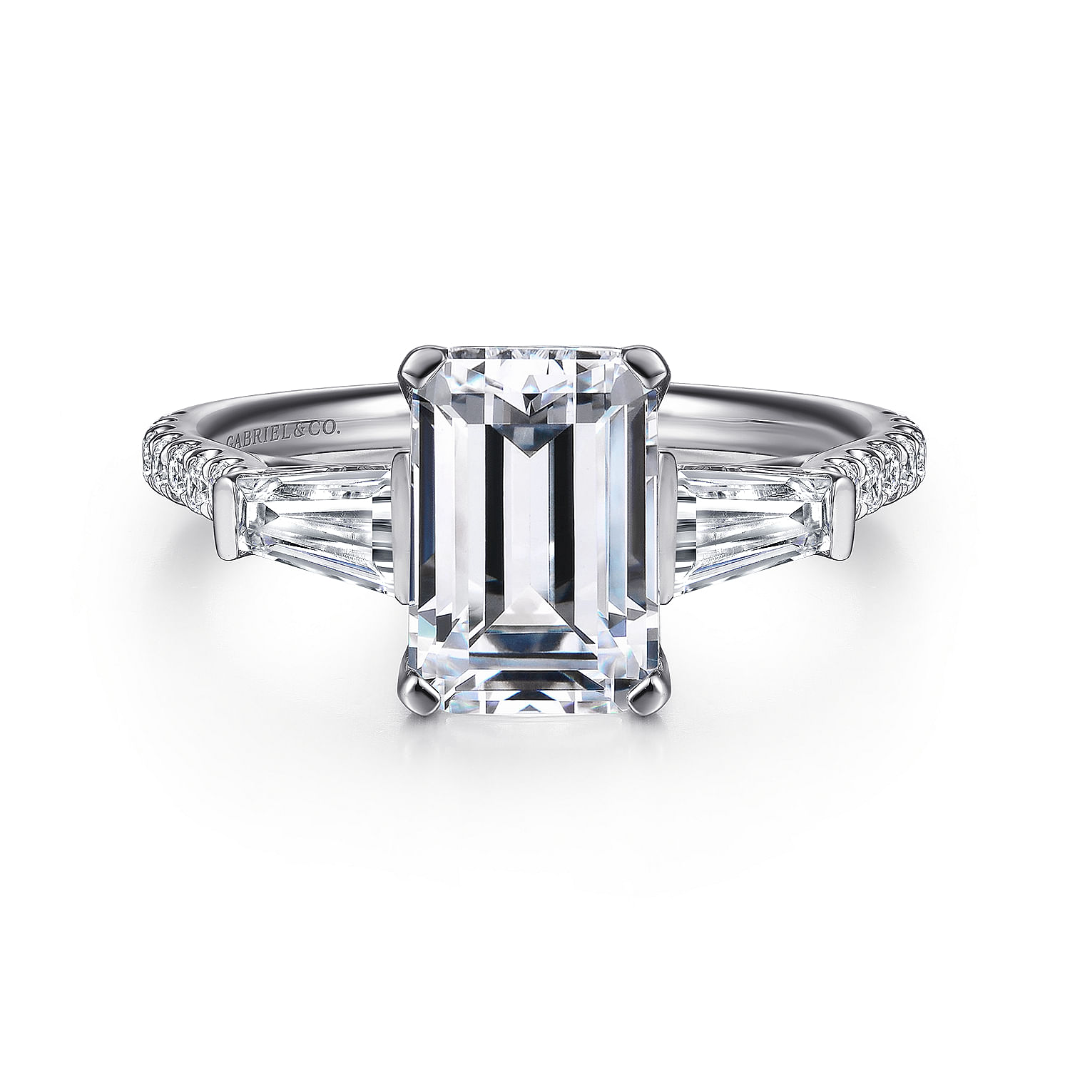 Sheryl - 14K White Gold Emerald Cut Three Stone Diamond Engagement Ring