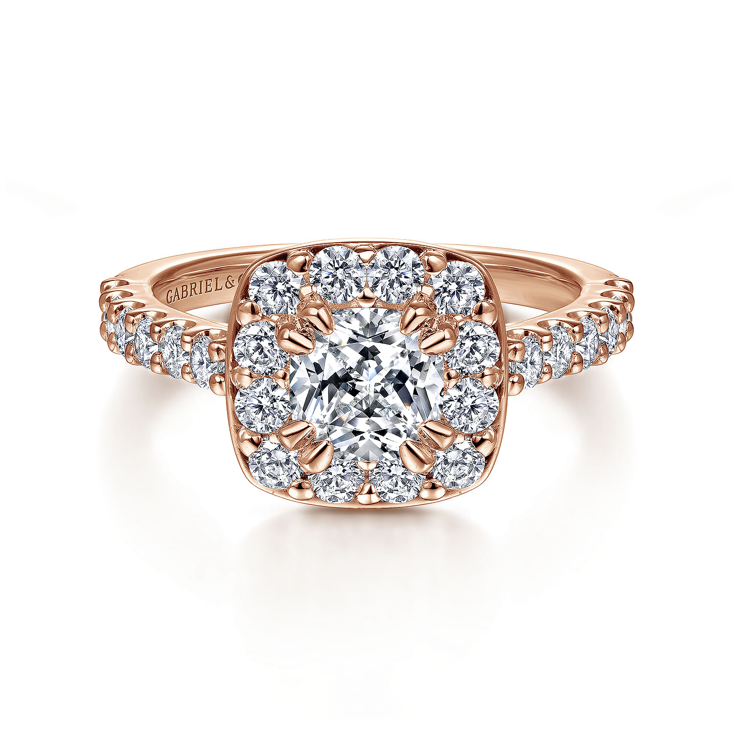Skylar - 14K Rose Gold Cushion Halo Diamond Engagement Ring