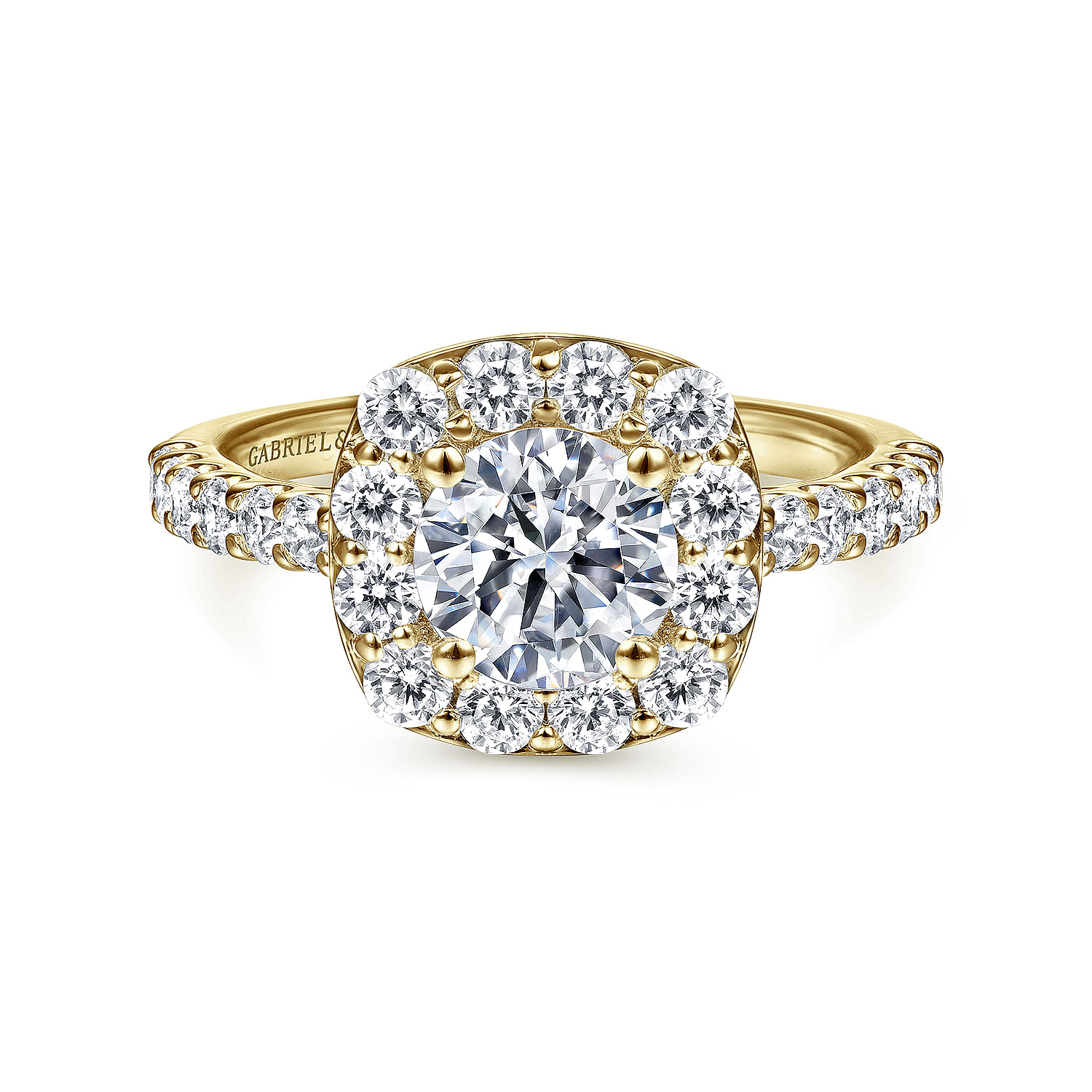 Skylar - 14K Yellow Gold Cushion Halo Round Diamond Engagement Ring