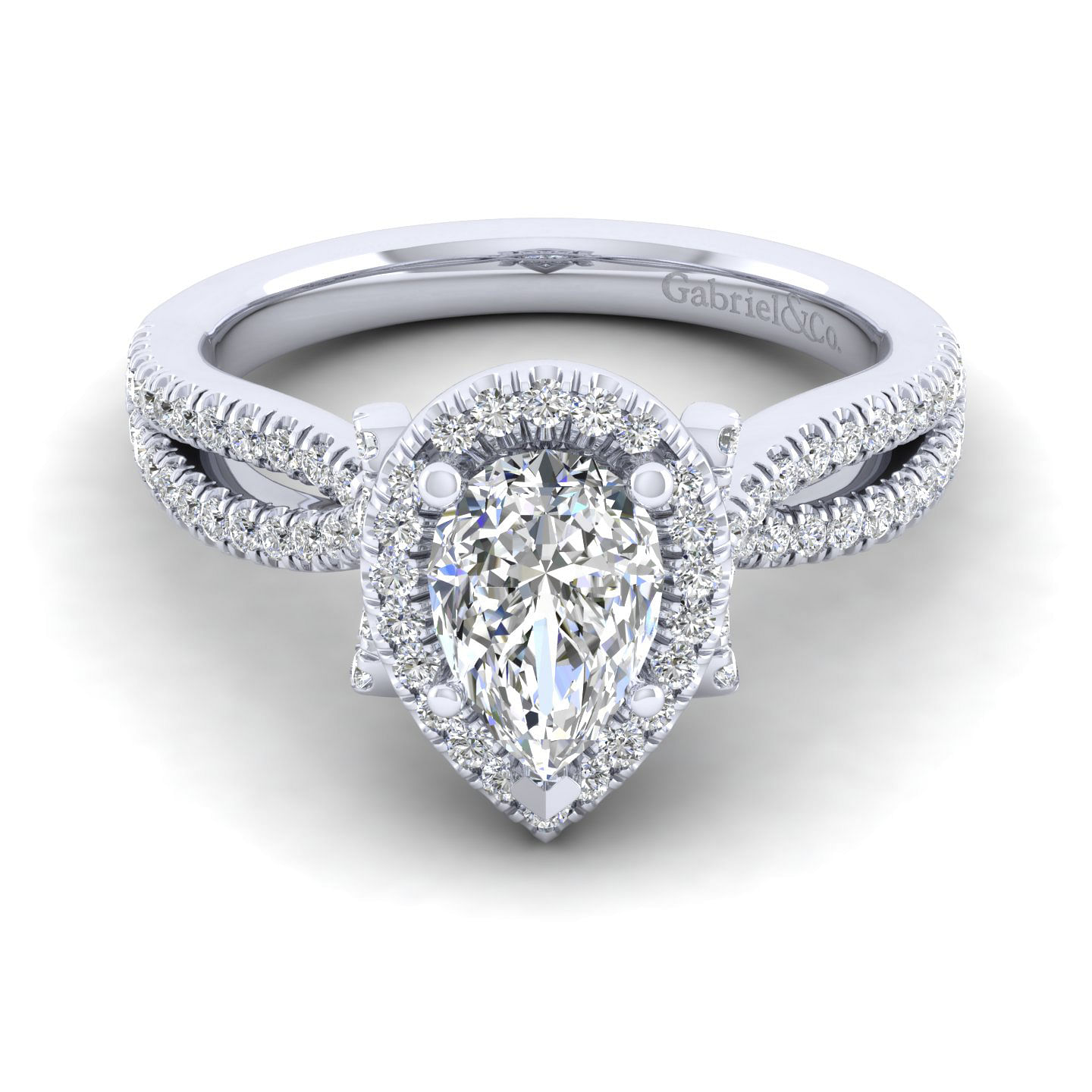 Sonya - 14K White Gold Pear Shape Halo Diamond Engagement Ring