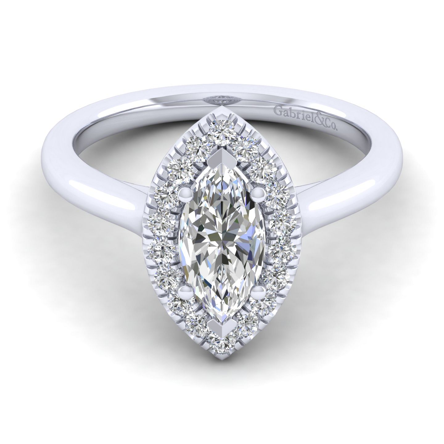 Stacy - 14K White Gold Marquise Halo Diamond Engagement Ring