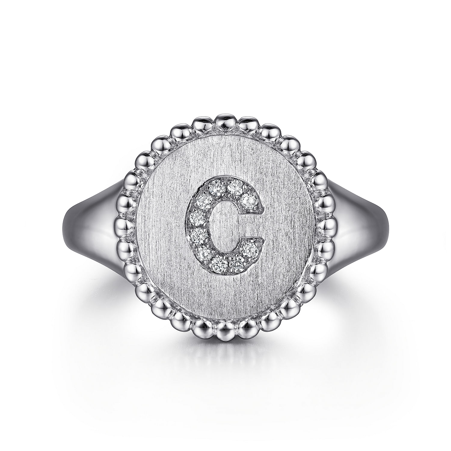 Sterling Silver C Diamond Initial Signet Ring