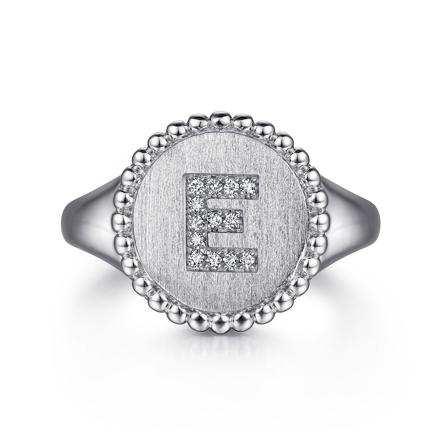 Sterling Silver E Diamond Initial Signet Ring
