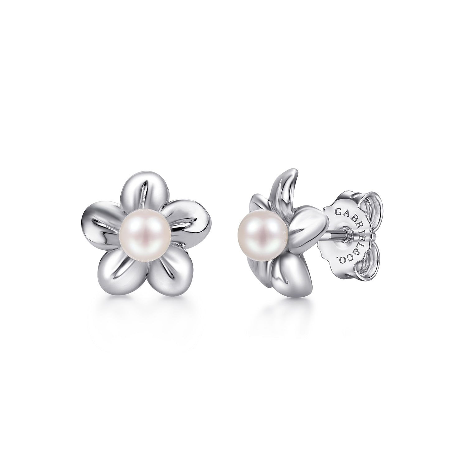 Sterling Silver Floral Dainty Cultured Pearl Stud Earrings