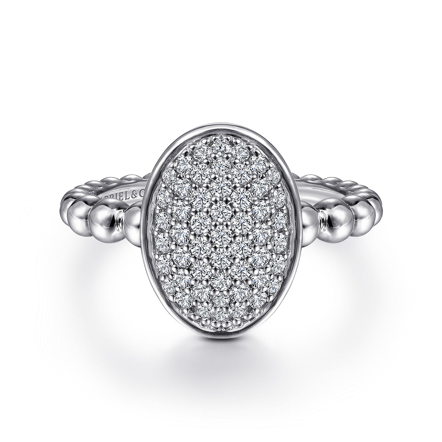 Sterling Silver Oval Ring with White Sapphire Pave