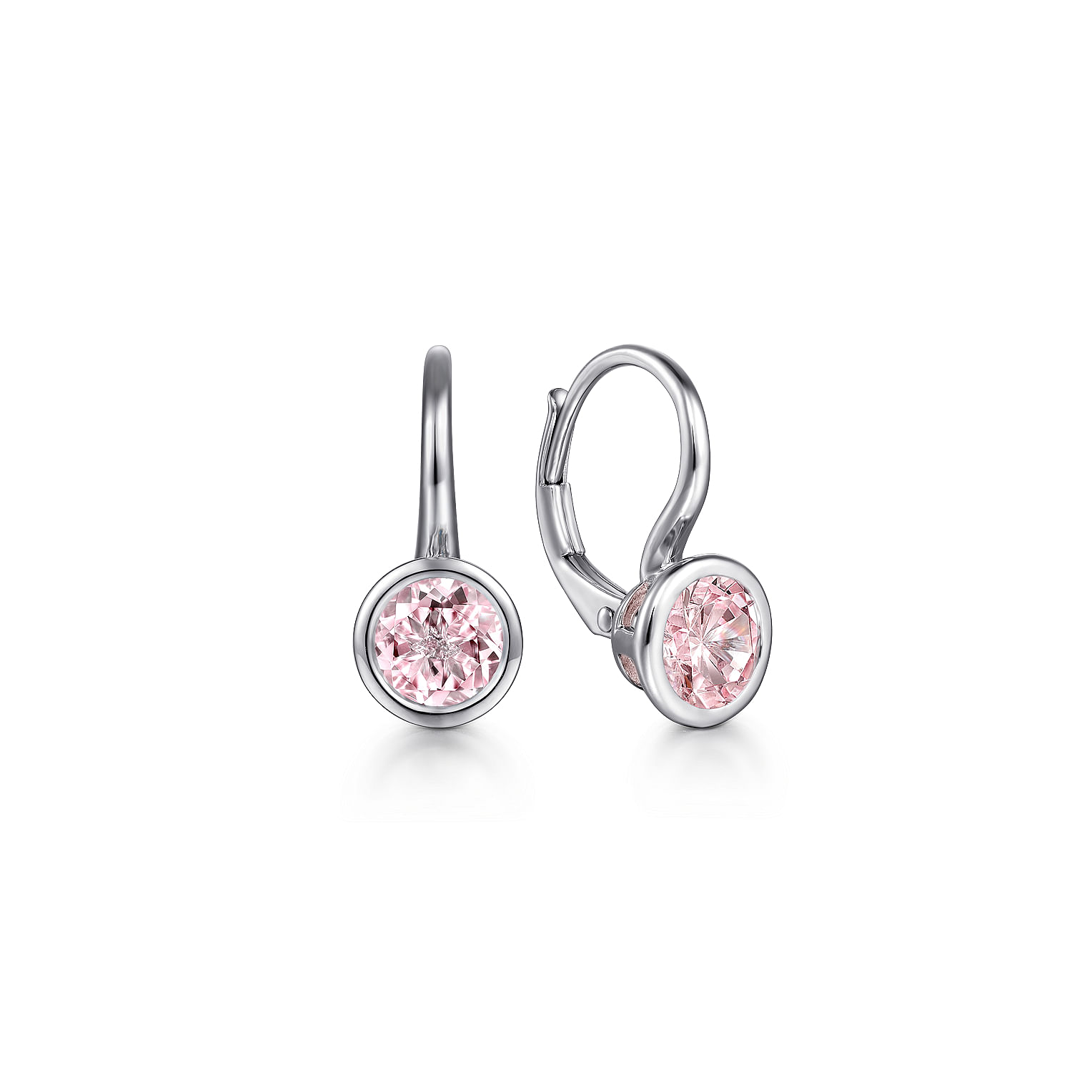 Sterling Silver   Pink Created Zircon Leverback Earrings