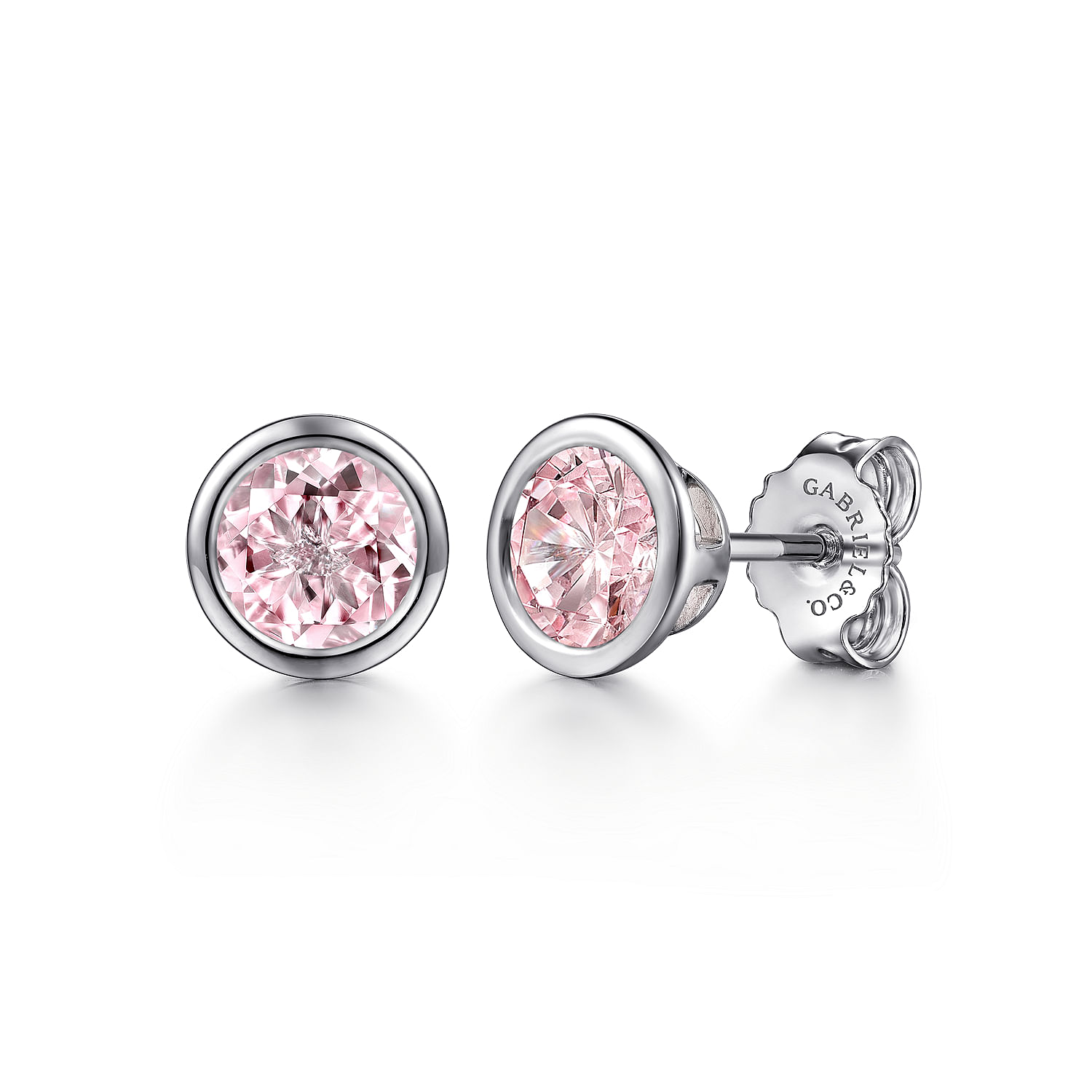 Sterling Silver   Pink Created Zircon Stud Earrings