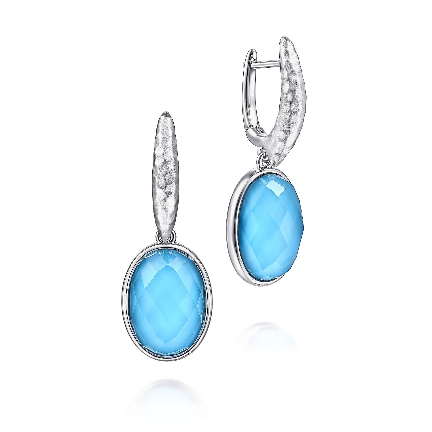 Sterling Silver Rock Crystal Turquoise Oval Drop Earrings