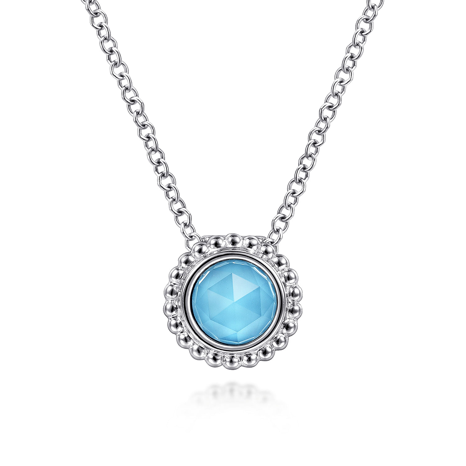 Sterling Silver Rock Crystal and Turquoise Bujukan Frame Pendant Necklace
