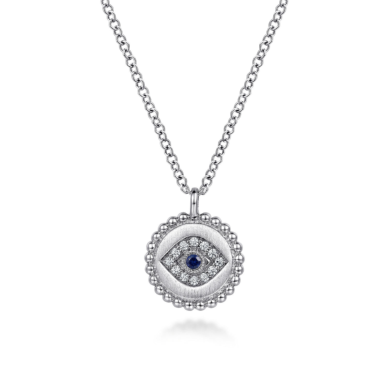Sterling Silver Sapphire and Diamond Evil Eye Pendant Necklace