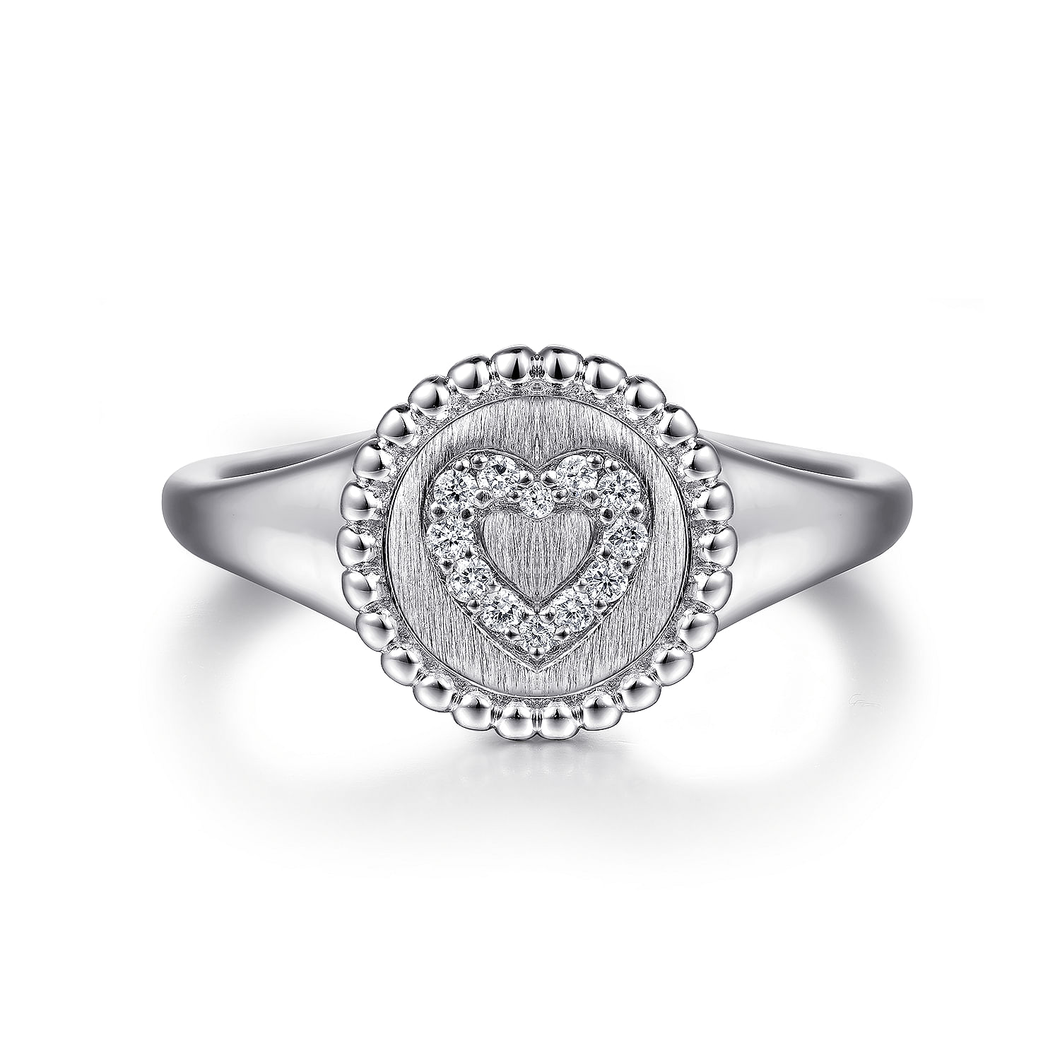 Sterling Silver Signet Ring with Diamond Heart