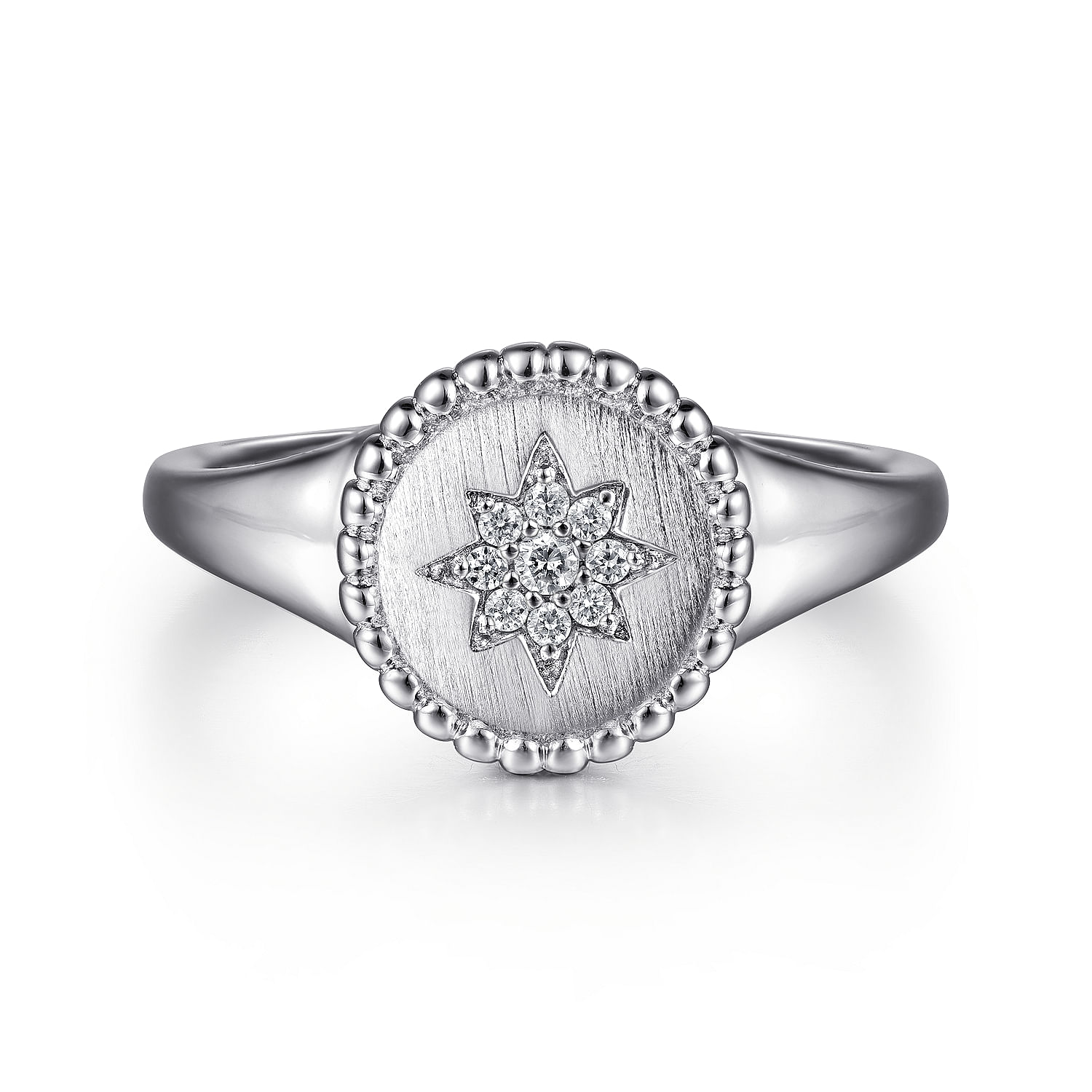 Sterling Silver Signet Ring with Diamond Star