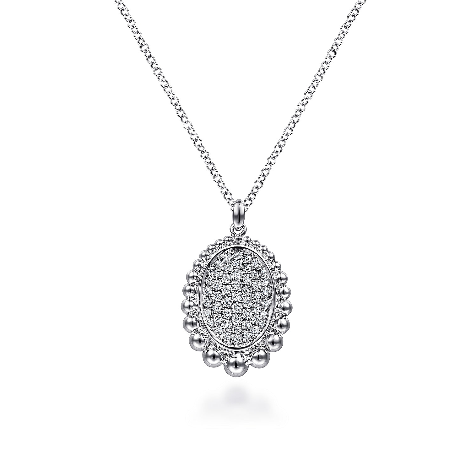Sterling Silver White Sapphire Pave' Center and Bujukan Bead Frame Pendant Necklace