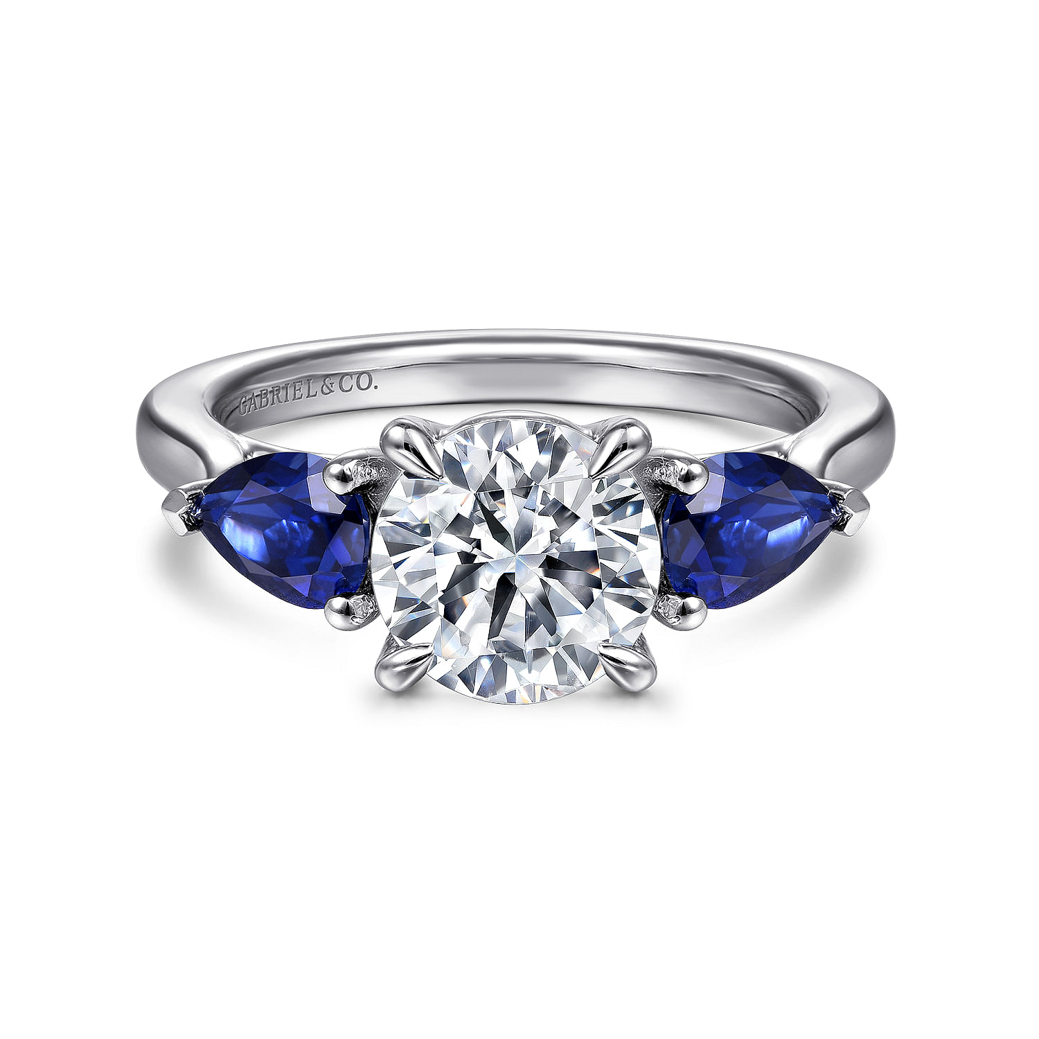 Sunday - 14K White Gold Round Three Stone Sapphire and Diamond Engagement Ring