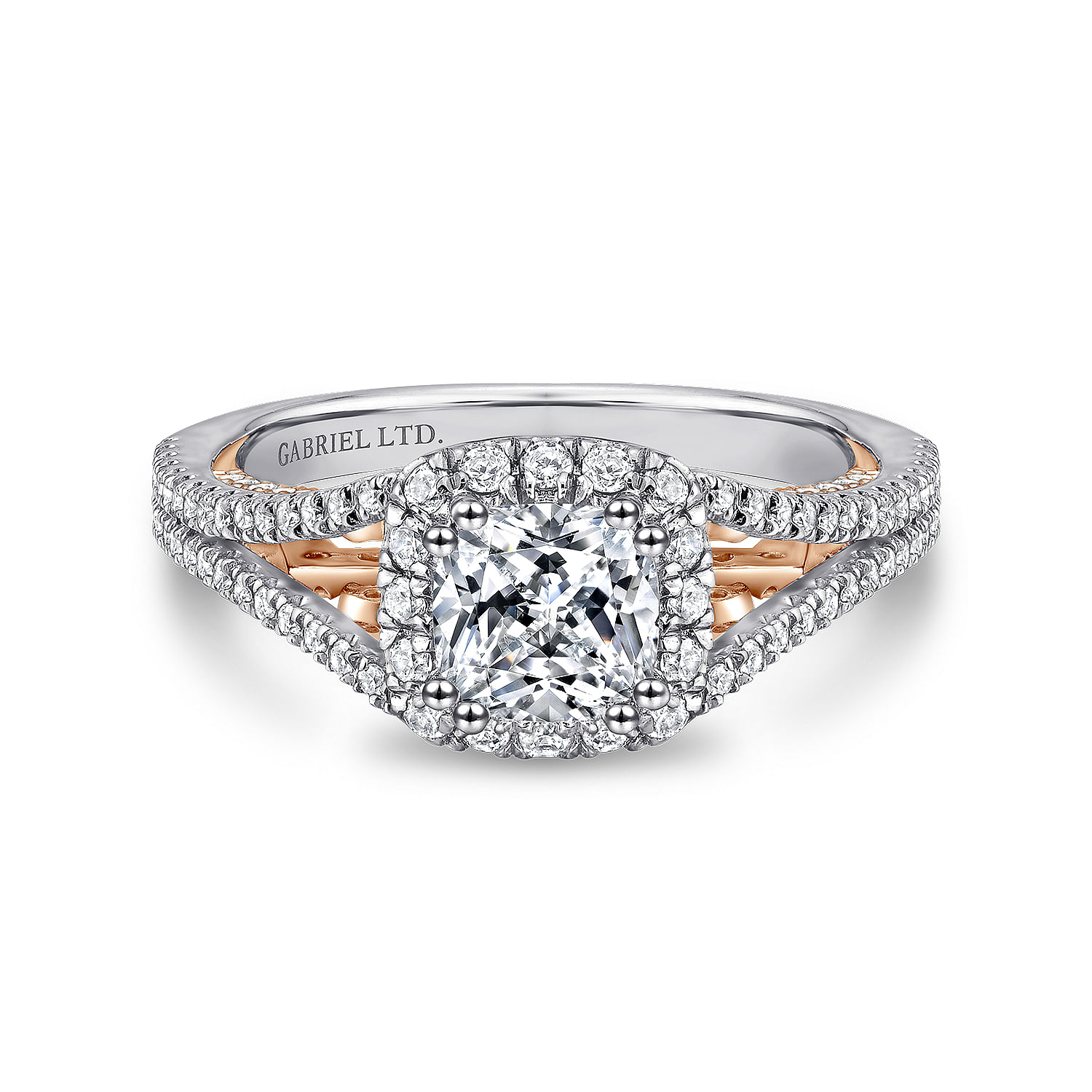 Susanna - 18K White-Rose Gold Cushion Halo Diamond Engagement Ring
